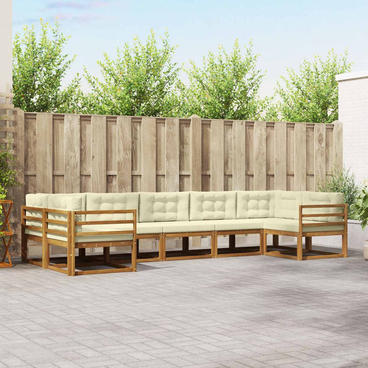 Outdoor-Sofagarnitur 7 stk. Natur und Creme