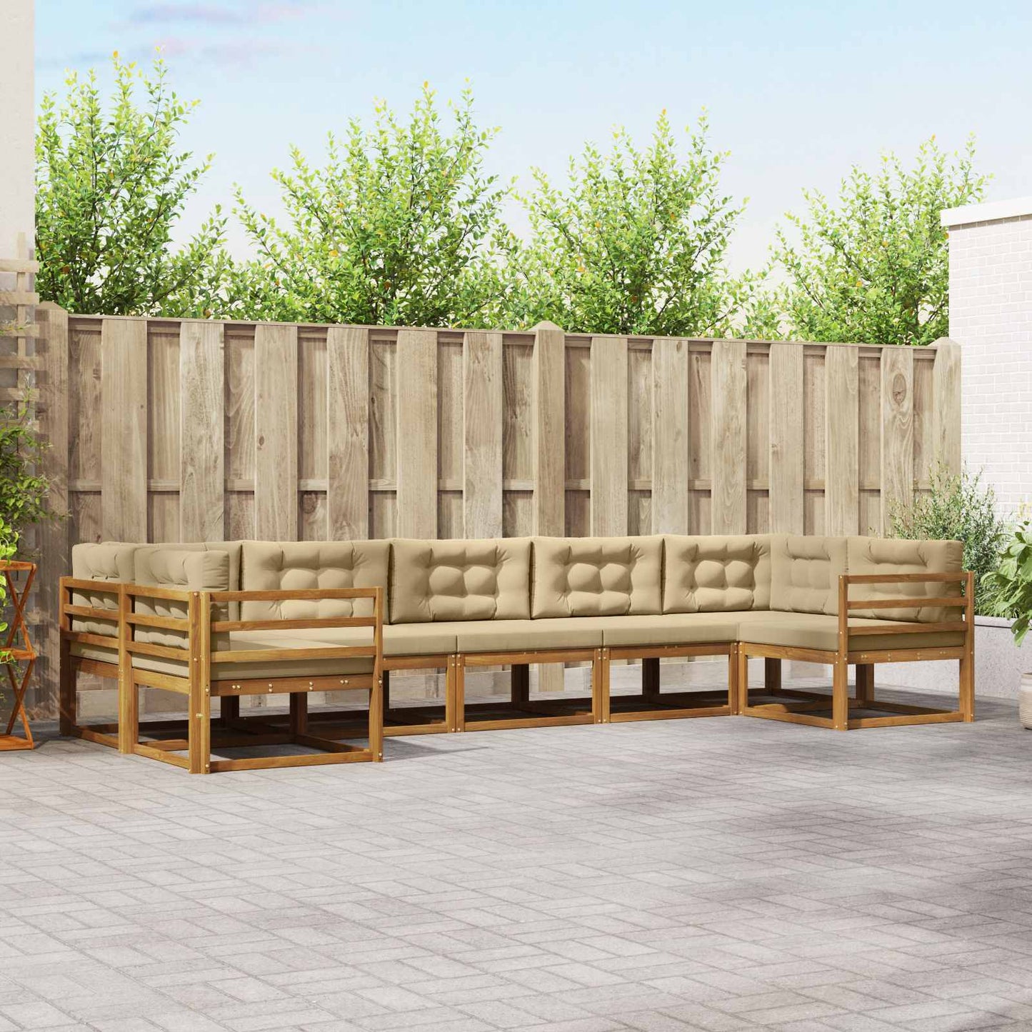 Outdoor-Sofagarnitur mit Kissen 7 pcs Natur und Beige