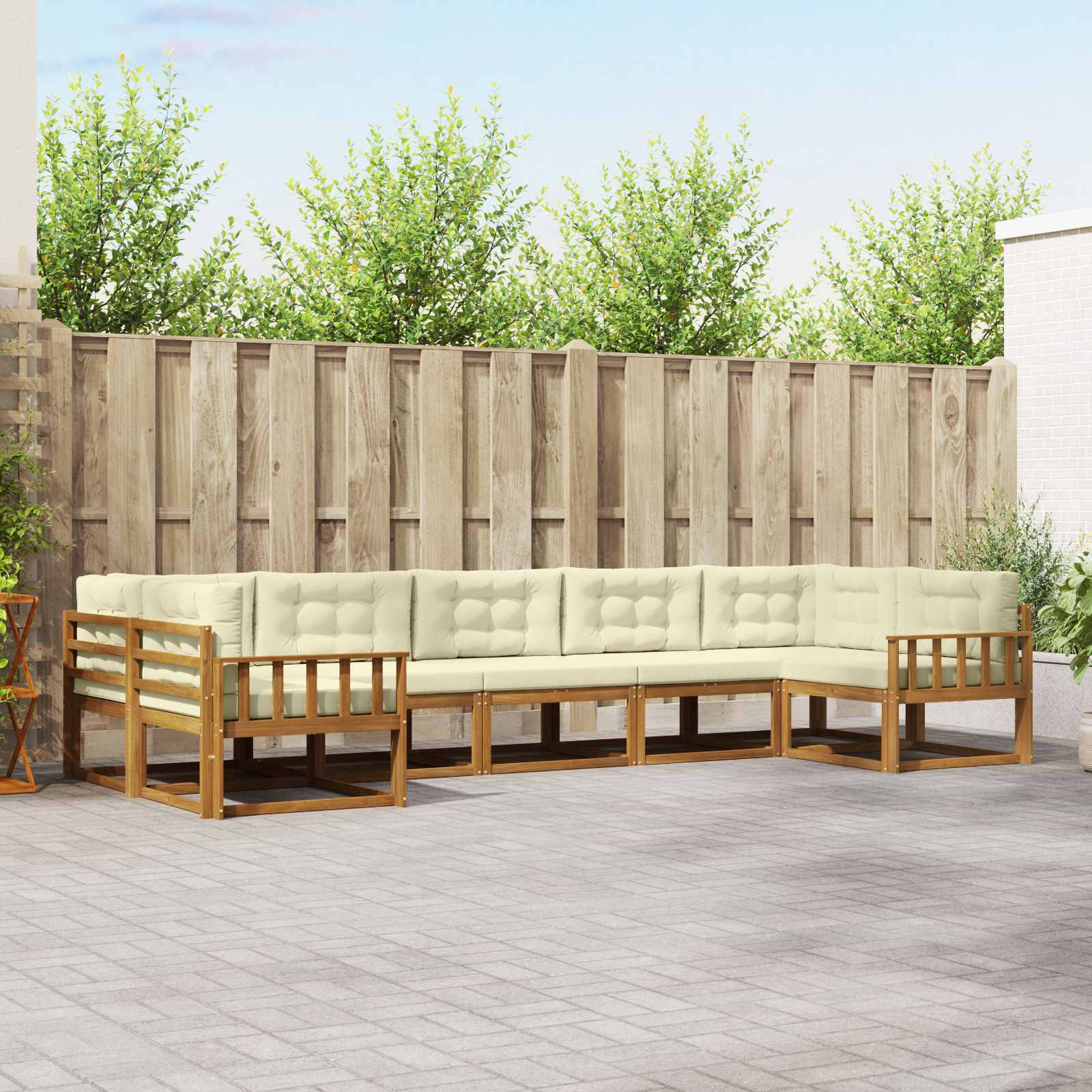 Outdoor-Sofagarnitur mit Kissen 7 pcs Natur und Creme