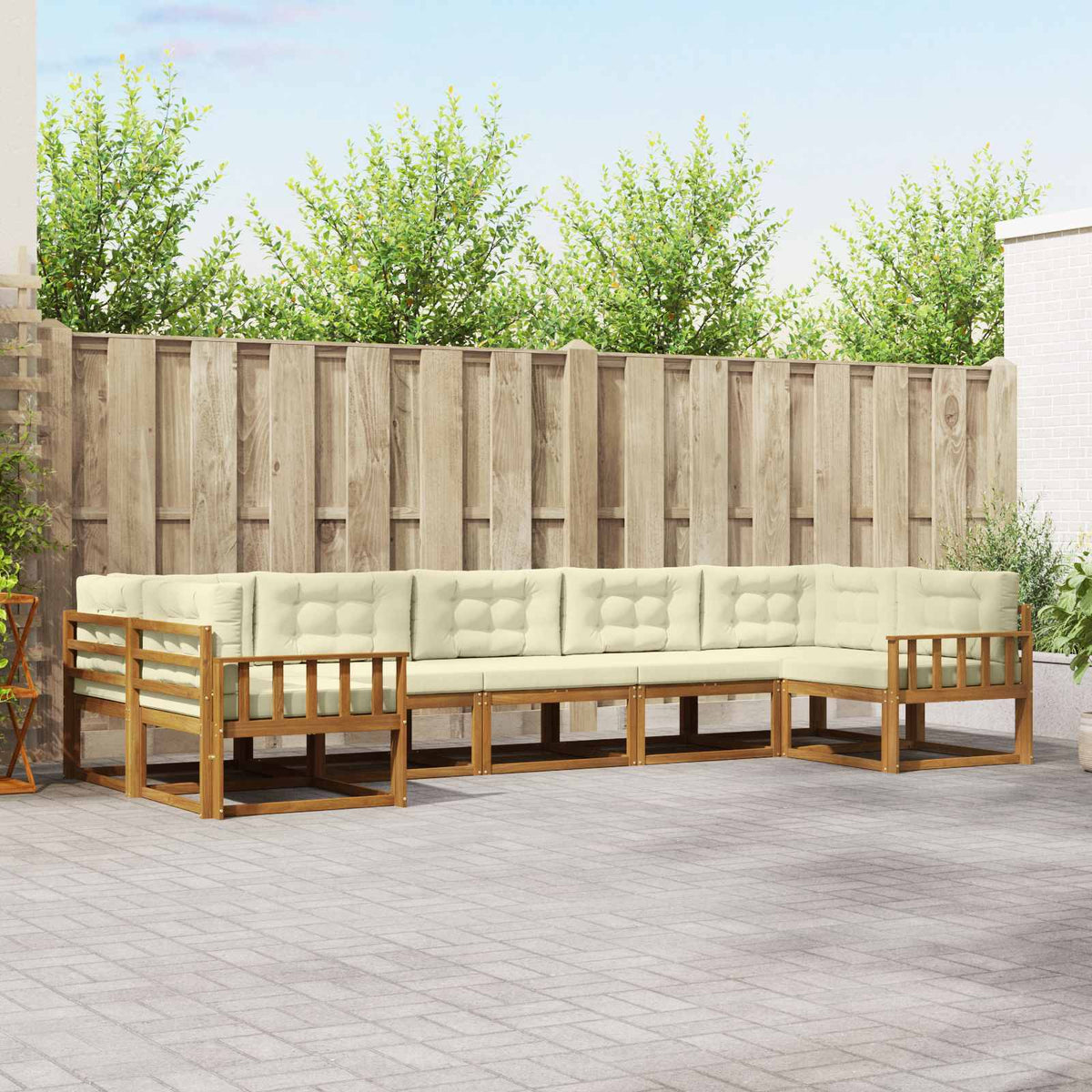 Outdoor-Sofagarnitur 7 stk. Natur und Creme