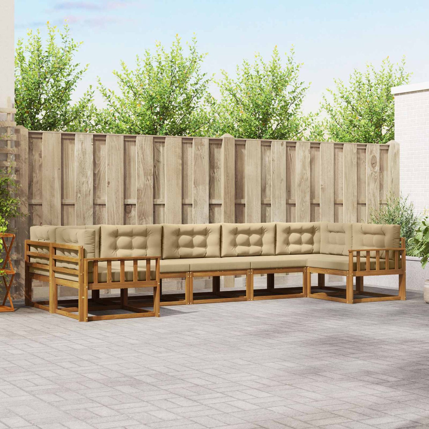 Outdoor-Sofagarnitur mit Kissen 7 pcs Natur und Beige