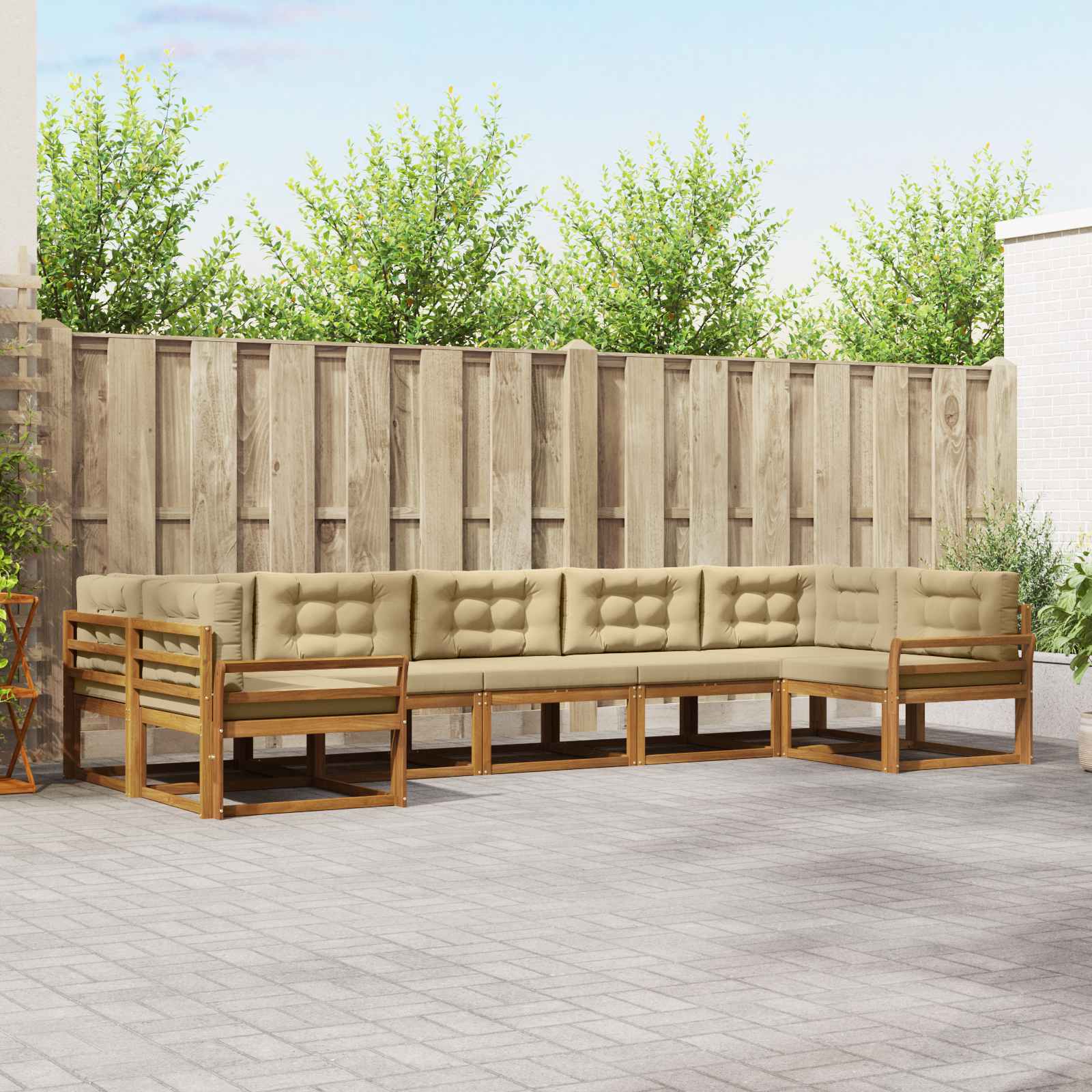 Outdoor-Sofagarnitur mit Kissen 7 pcs Natur und Beige