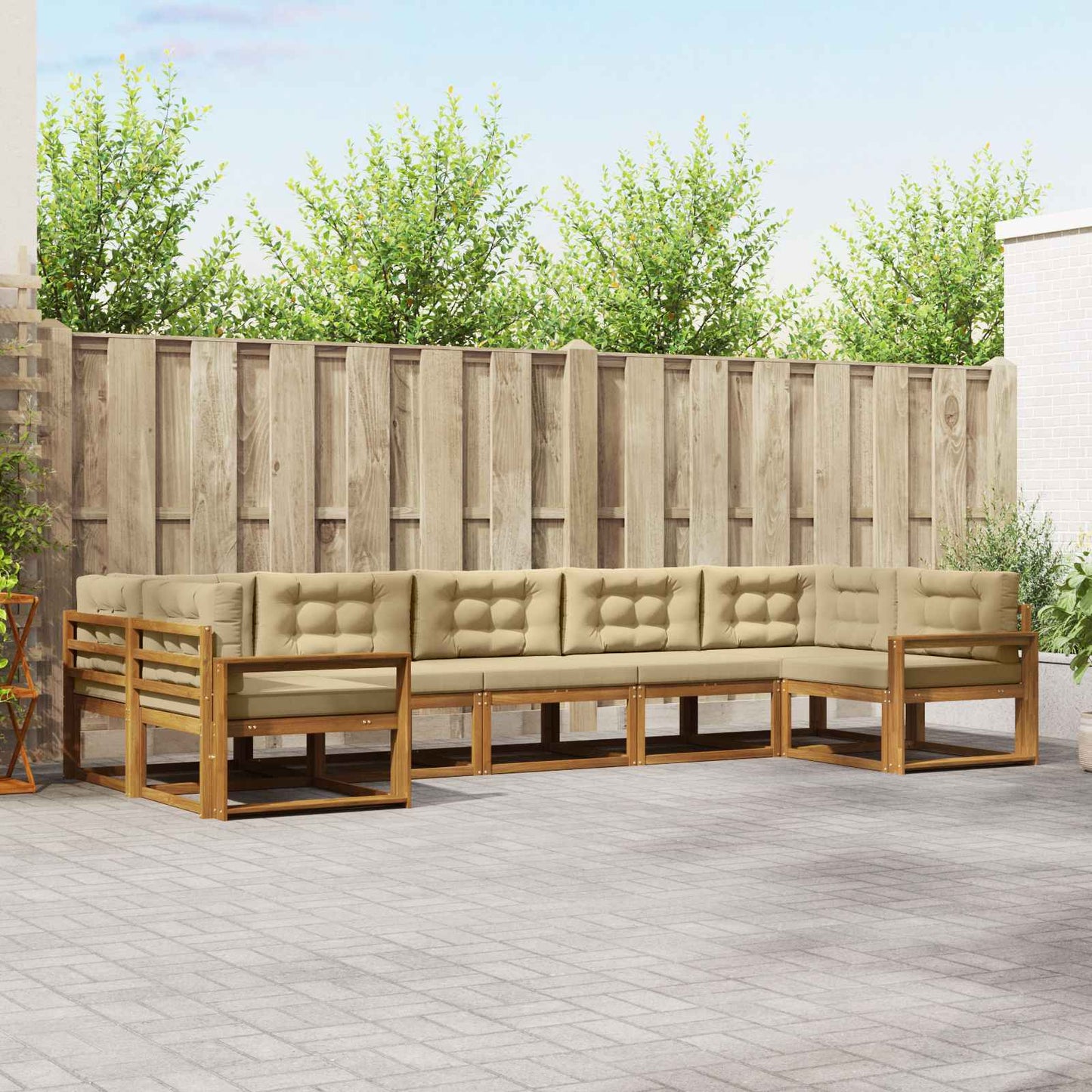 Outdoor-Sofagarnitur mit Kissen 7 pcs Natur und Beige