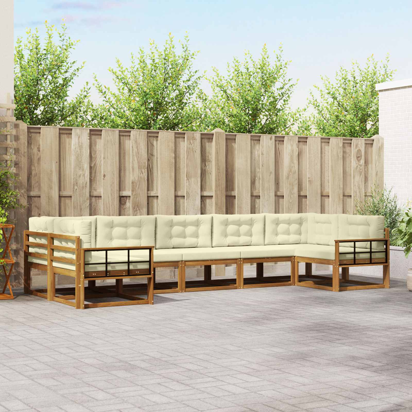 Outdoor-Sofagarnitur 7 stk. Natur und Creme