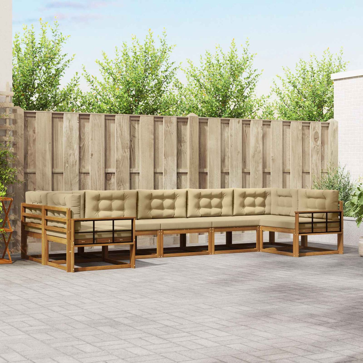 Outdoor-Sofagarnitur mit Kissen 7 pcs Natur und Beige
