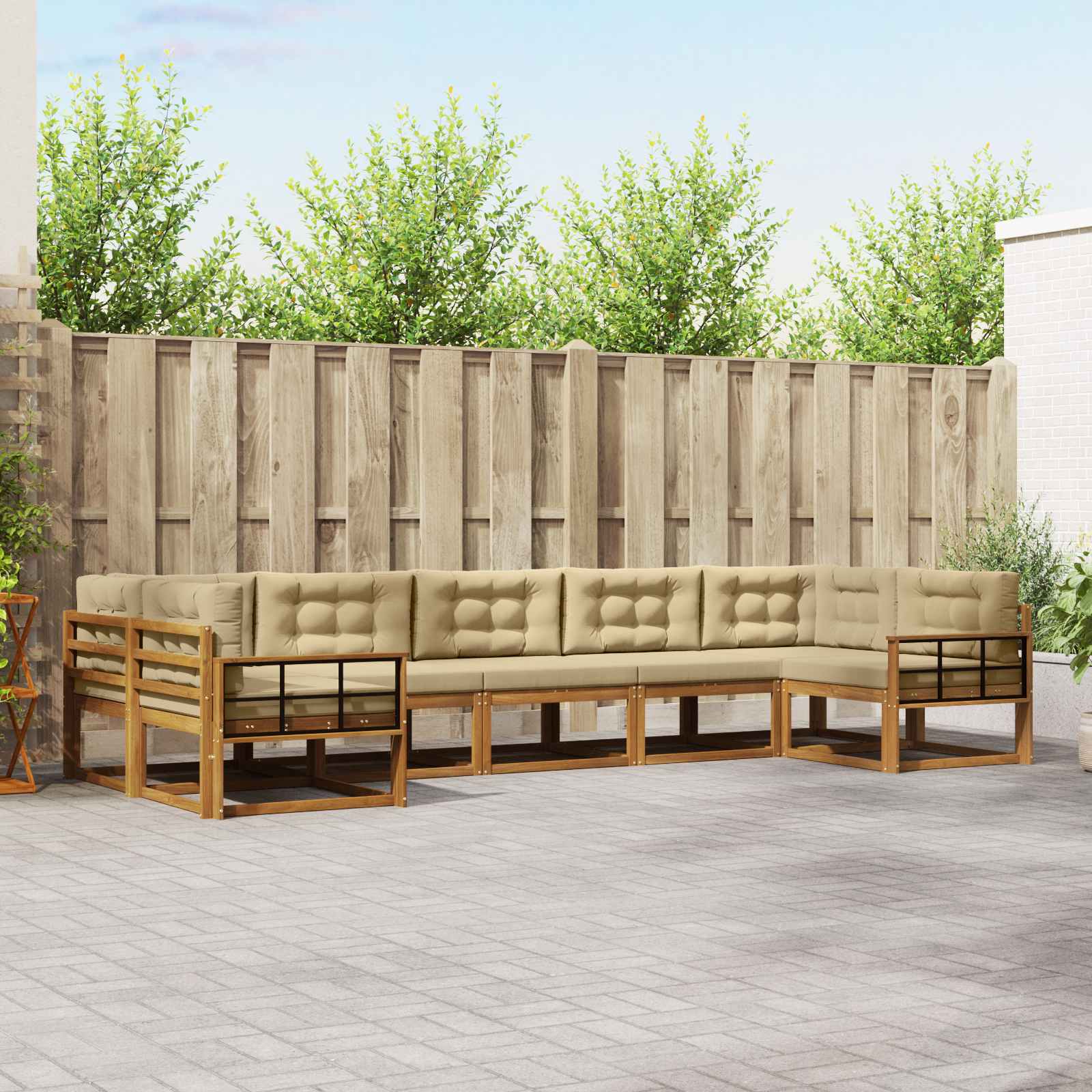 Outdoor-Sofagarnitur mit Kissen 7 pcs Natur und Beige