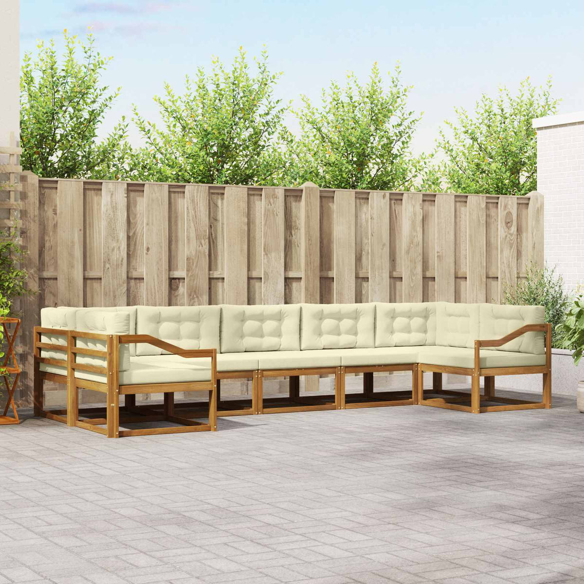 Outdoor-Sofagarnitur 7 stk. Natur und Creme
