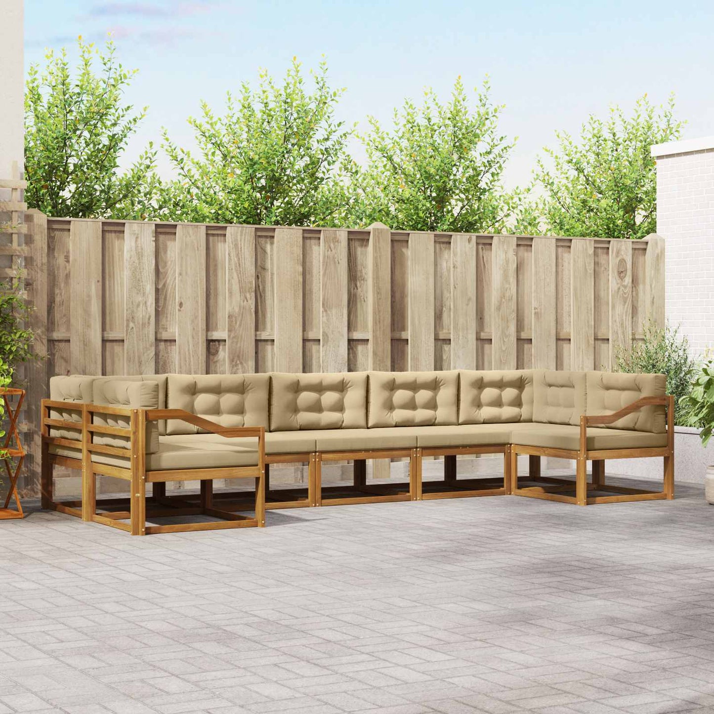 Outdoor-Sofagarnitur mit Kissen 7 pcs Natur und Beige