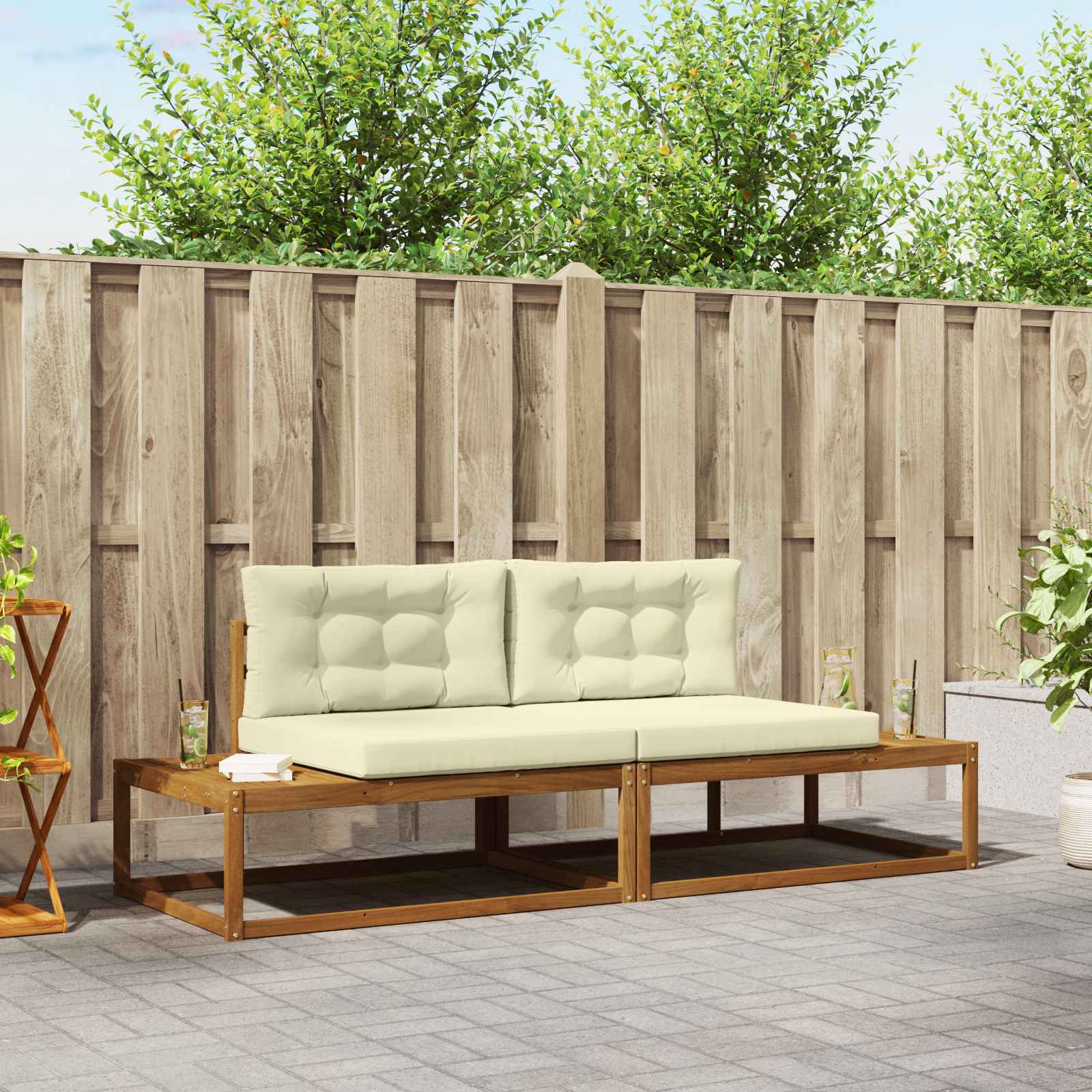 Outdoor-Sofagarnitur mit Kissen Natur und Creme