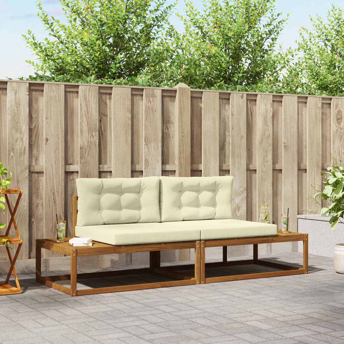 Outdoor-Sofagarnitur Massives Akazienholz und Polyester