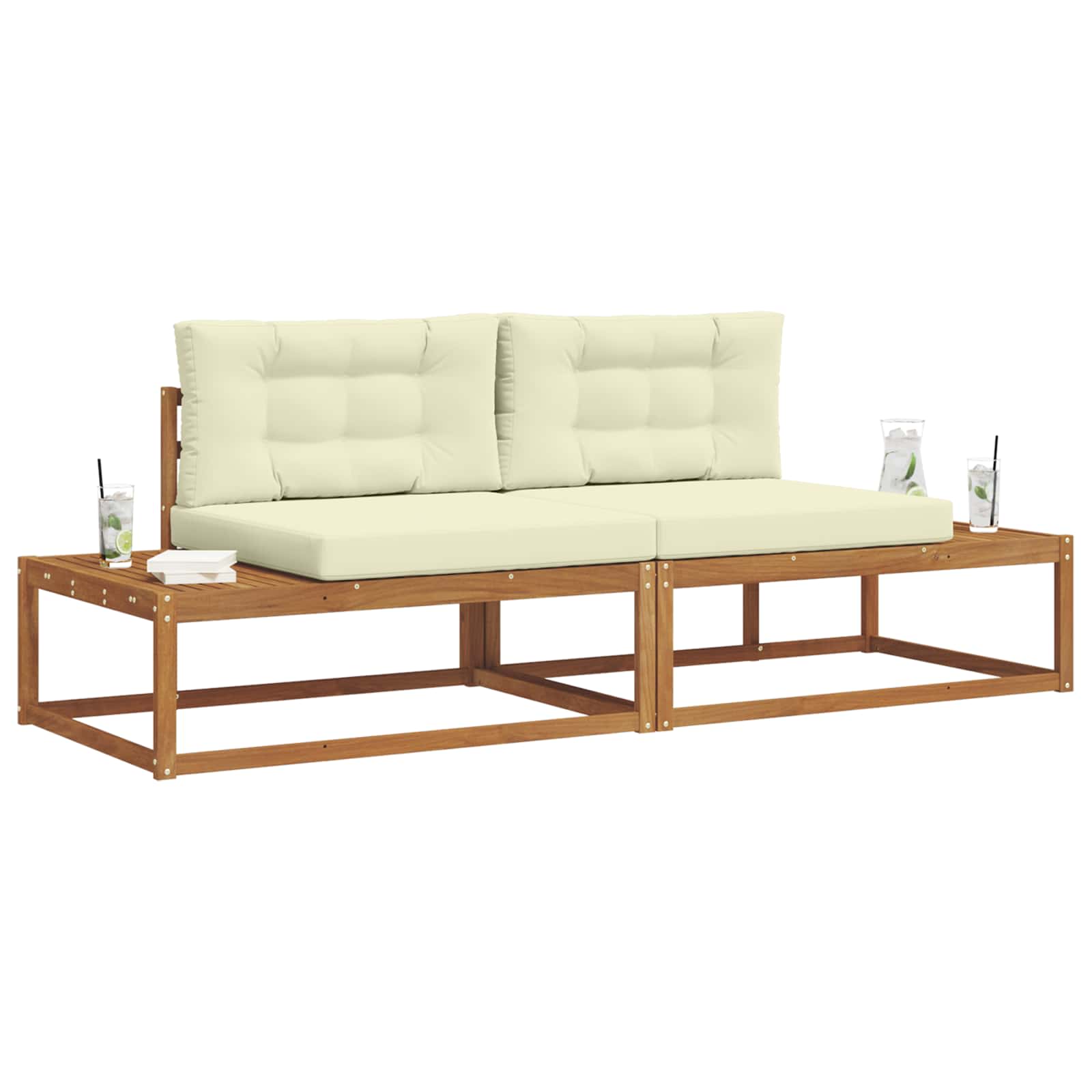 Outdoor-Sofagarnitur mit Kissen Natur und Creme