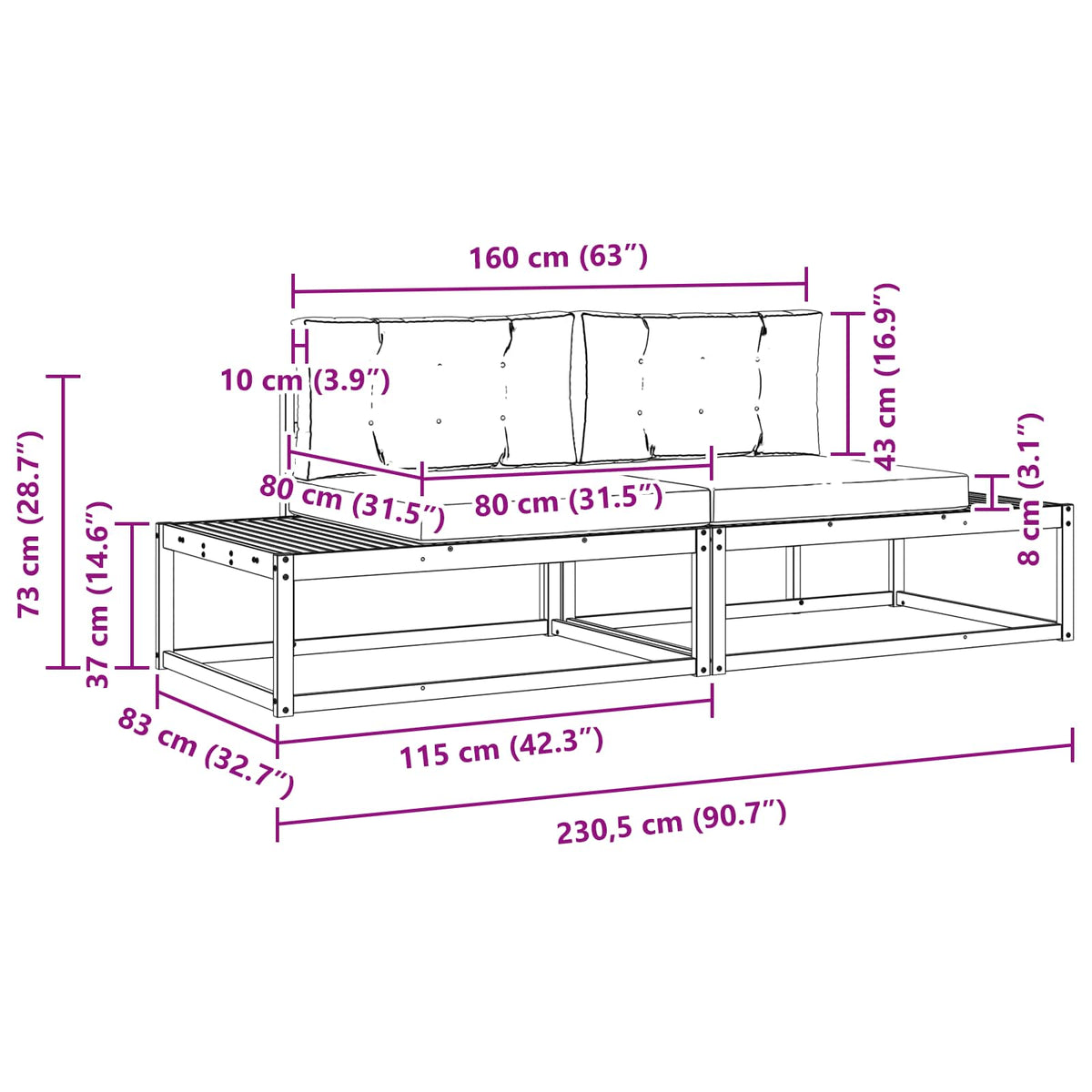 Outdoor-Sofagarnitur Massives Akazienholz und Polyester