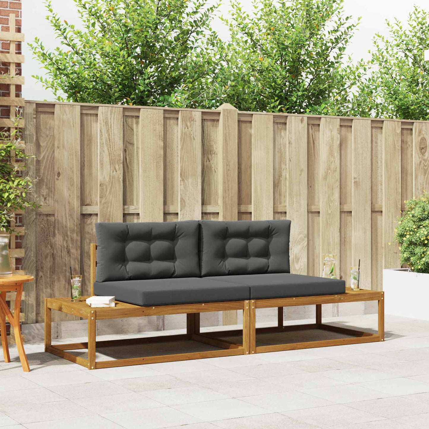 Outdoor-Sofagarnitur mit Kissen Natur und Anthrazit