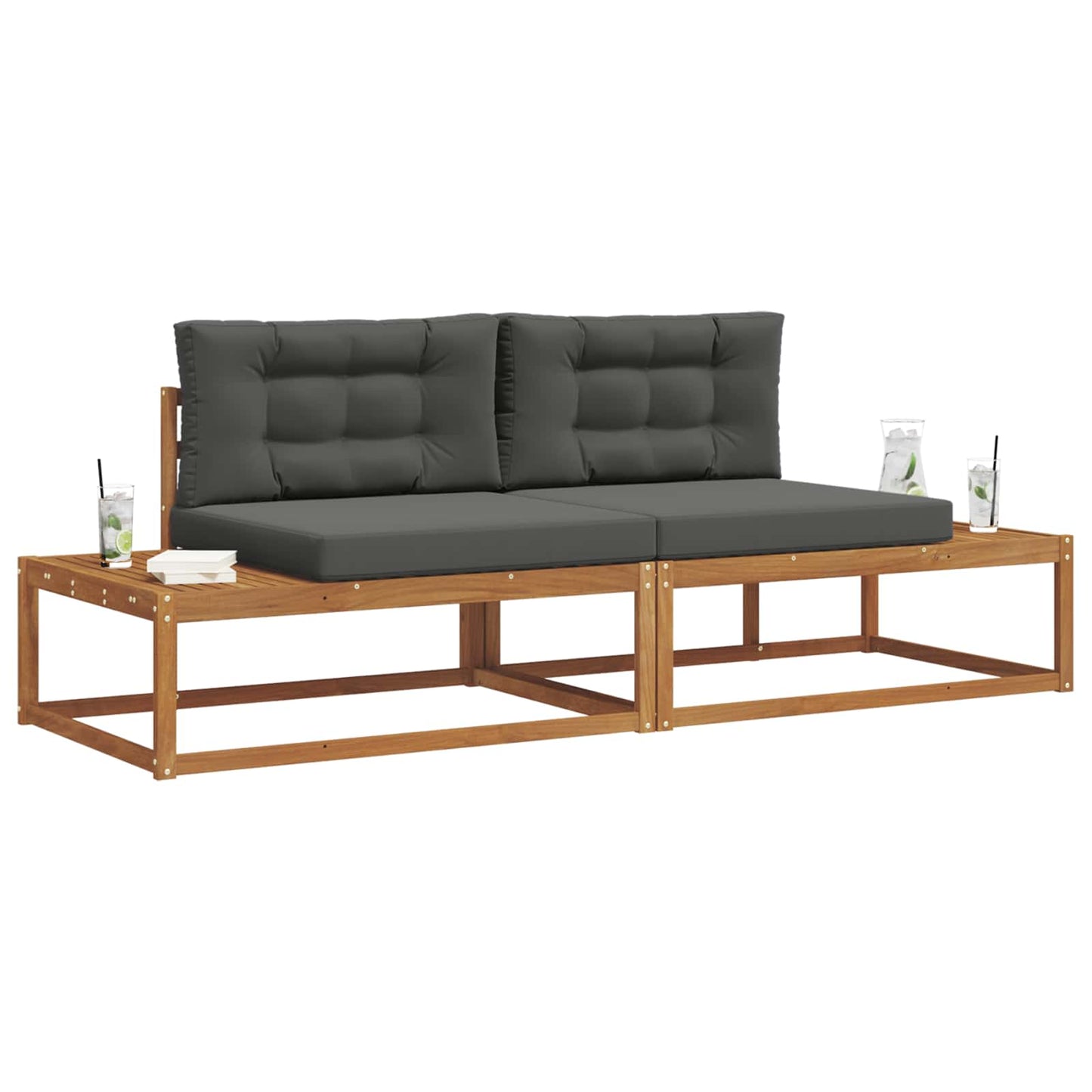 Outdoor-Sofagarnitur mit Kissen Natur und Anthrazit