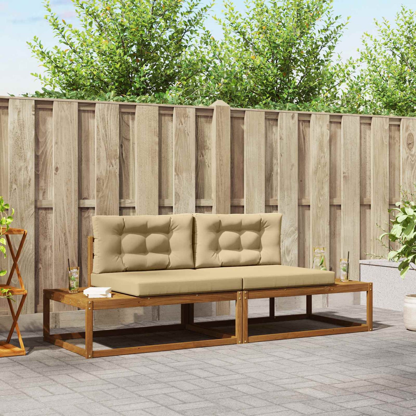 Outdoor-Sofagarnitur mit Kissen Natur und Beige