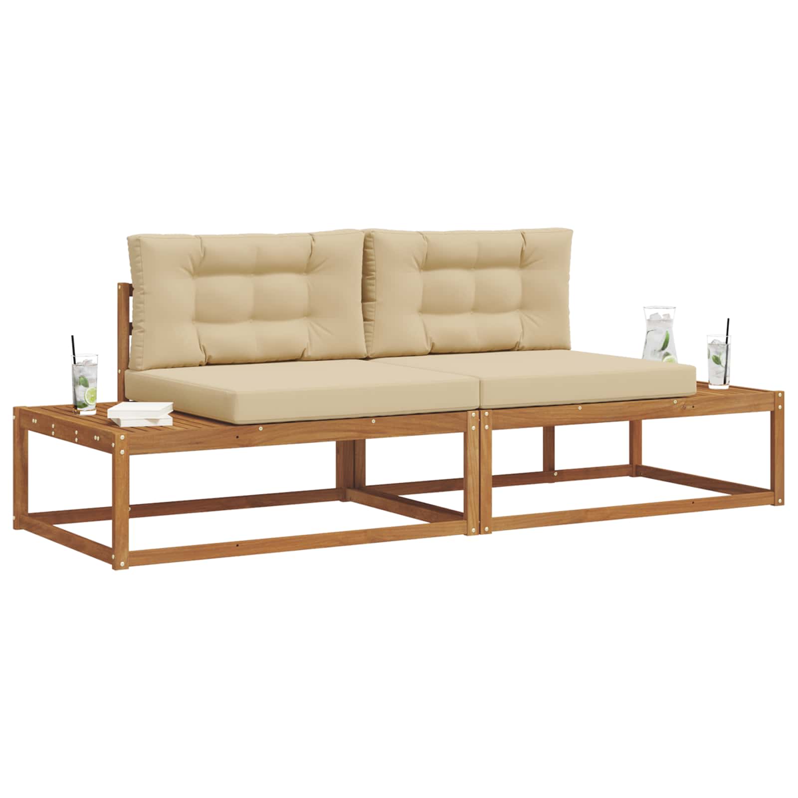 Outdoor-Sofagarnitur mit Kissen Natur und Beige
