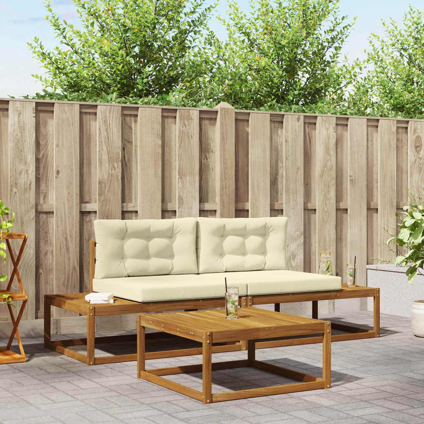 Outdoor-Sofagarnitur mit Kissen Natur und Creme