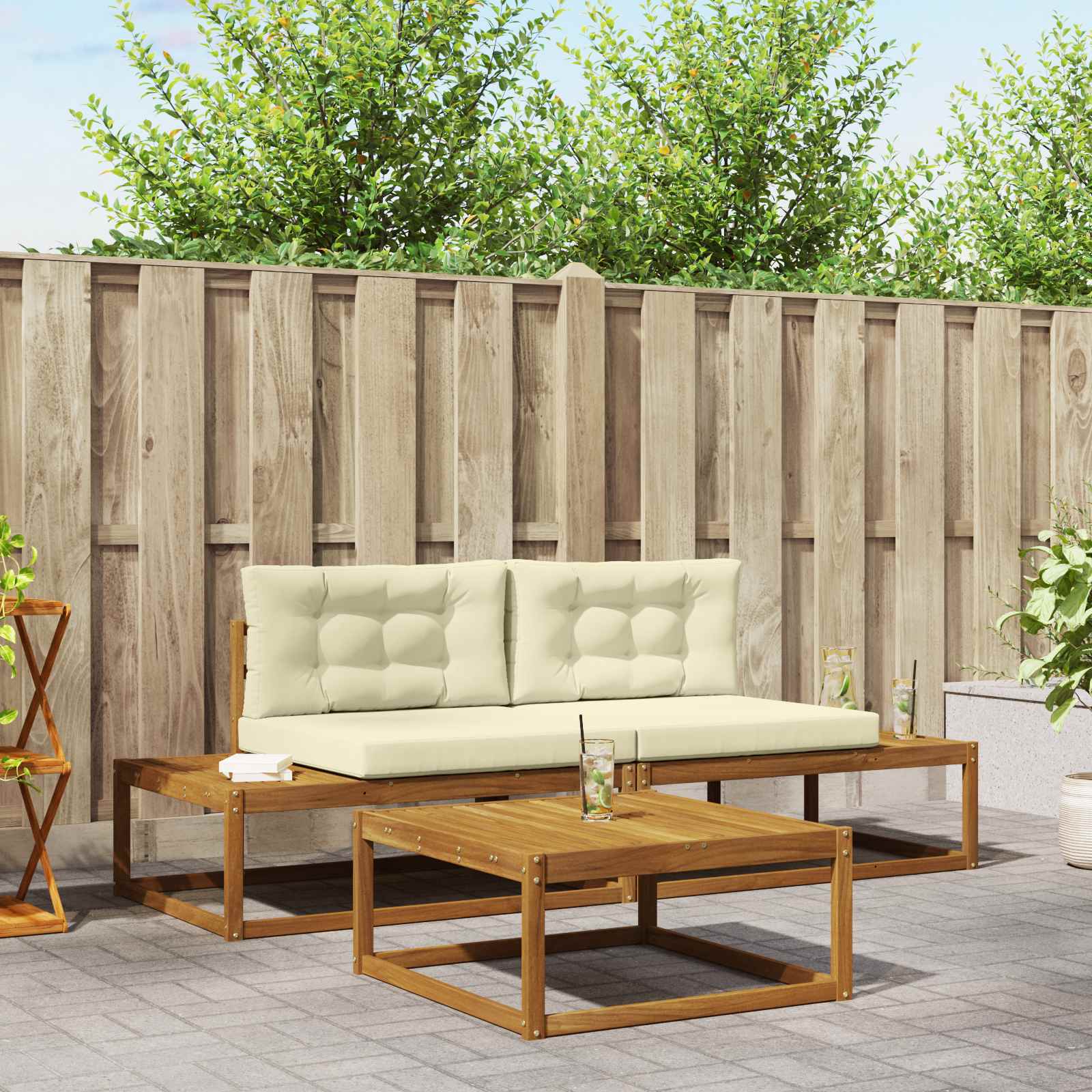 Outdoor-Sofagarnitur mit Kissen Natur und Creme