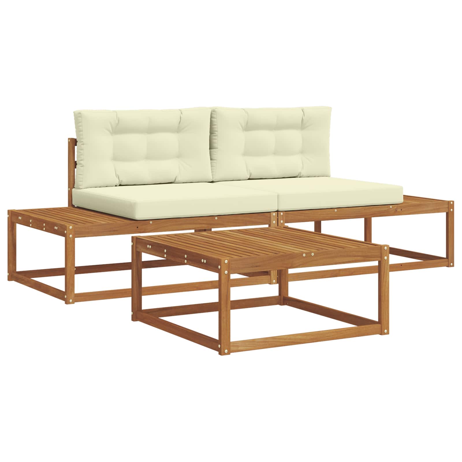 Outdoor-Sofagarnitur mit Kissen Natur und Creme