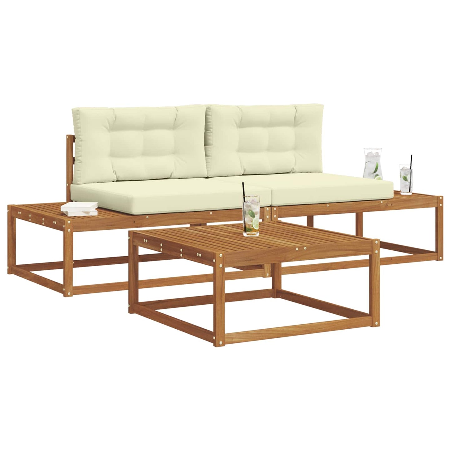 Outdoor-Sofagarnitur mit Kissen Natur und Creme