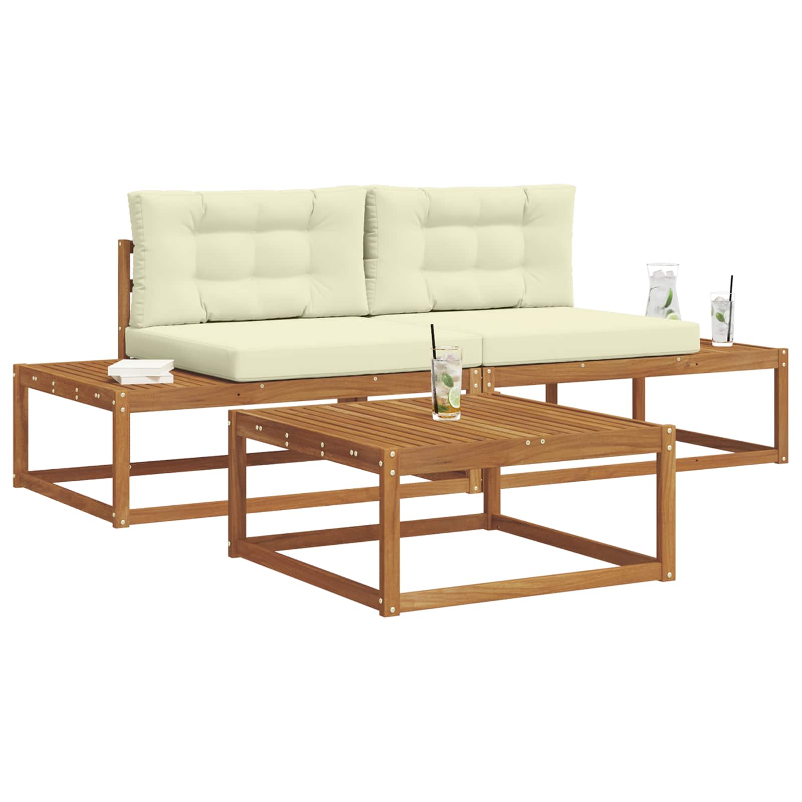 Outdoor-Sofagarnitur mit Kissen Natur und Creme