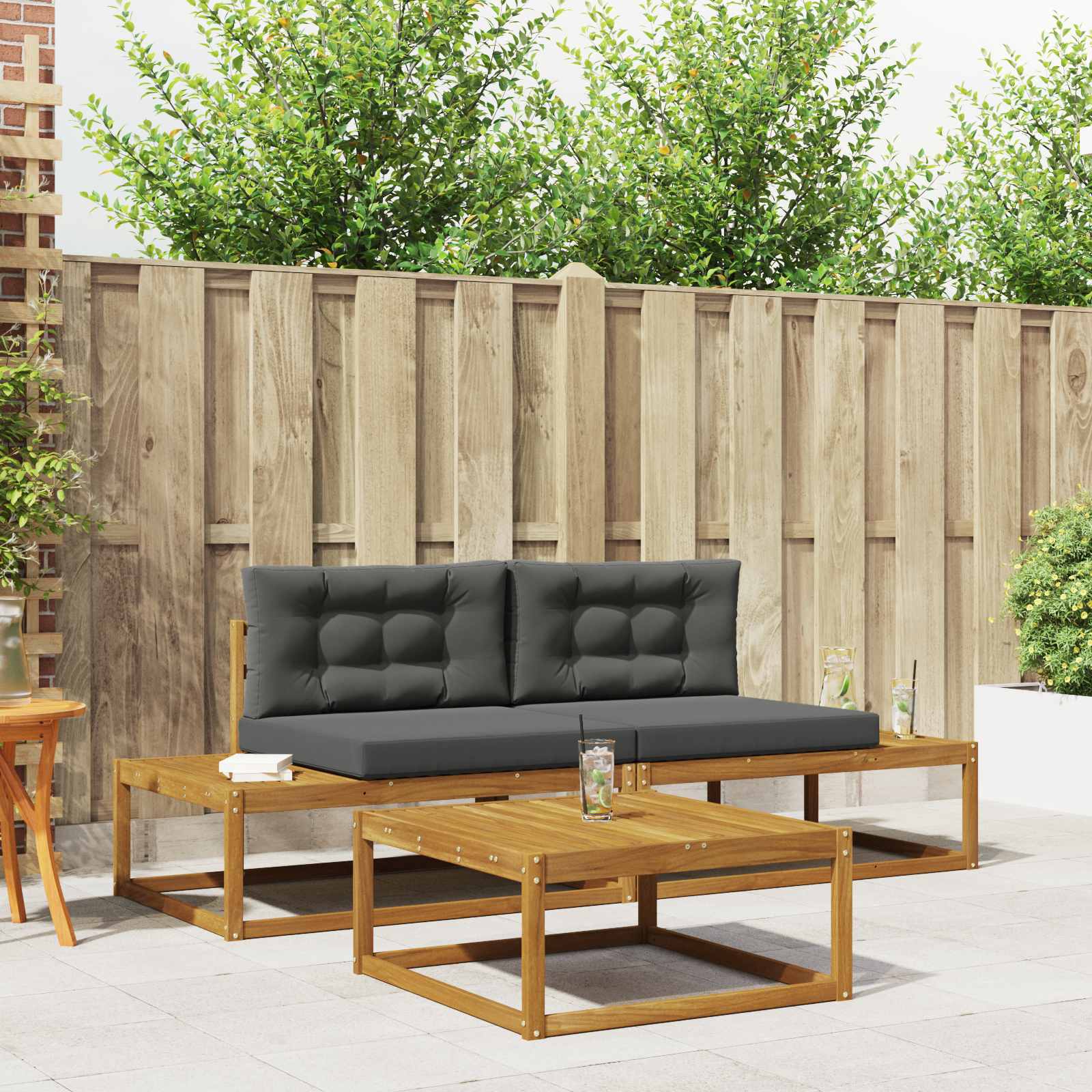 Outdoor-Sofagarnitur mit Kissen Natur und Anthrazit