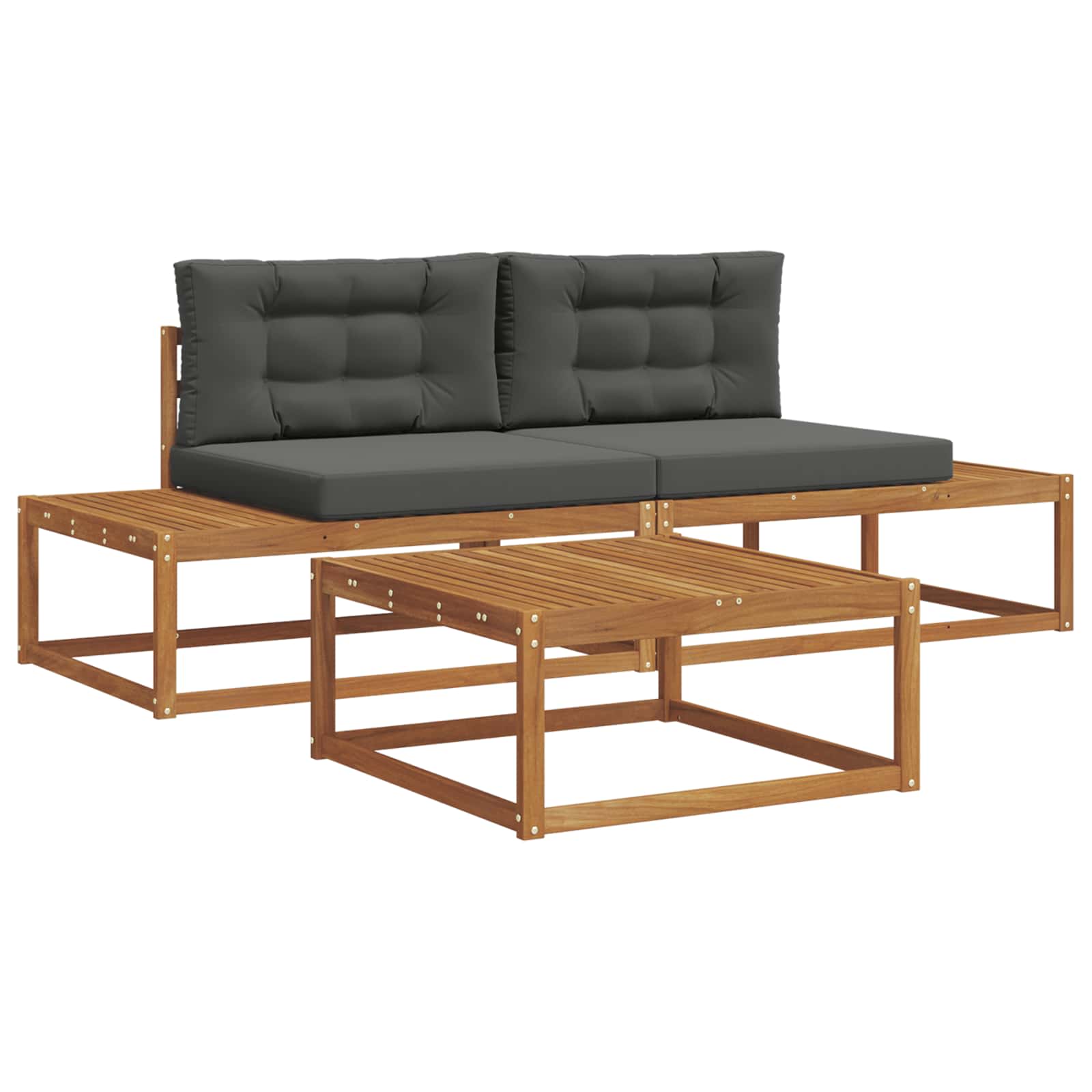 Outdoor-Sofagarnitur mit Kissen Natur und Anthrazit