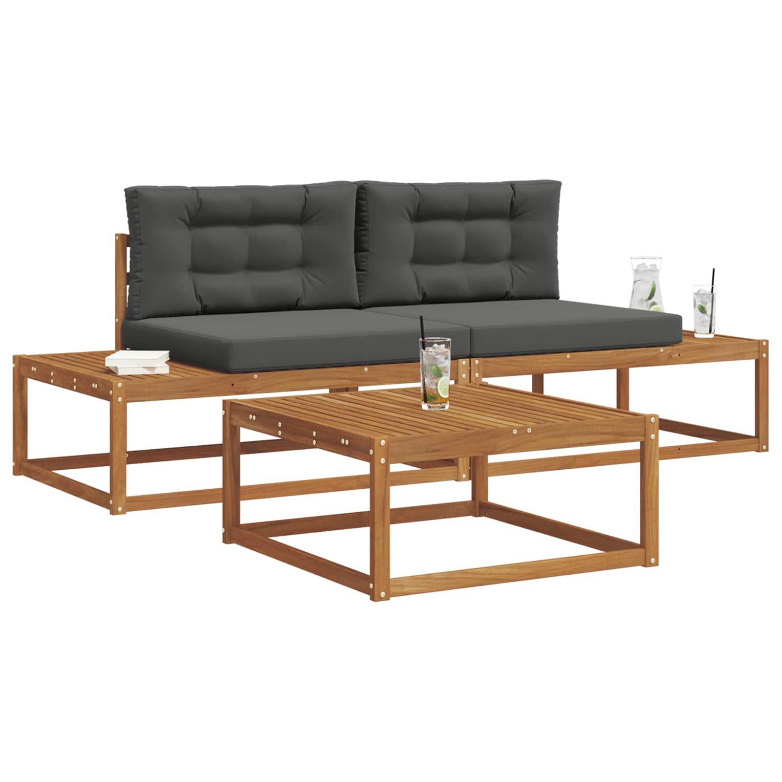 Outdoor-Sofagarnitur mit Kissen Natur und Anthrazit