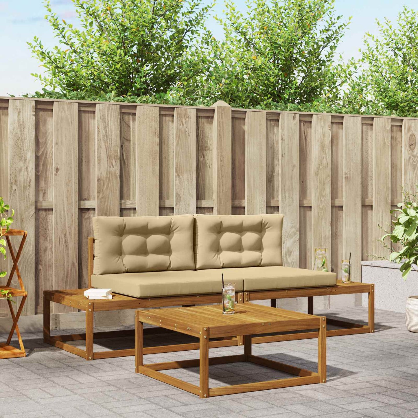 Outdoor-Sofagarnitur mit Kissen Natur und Beige