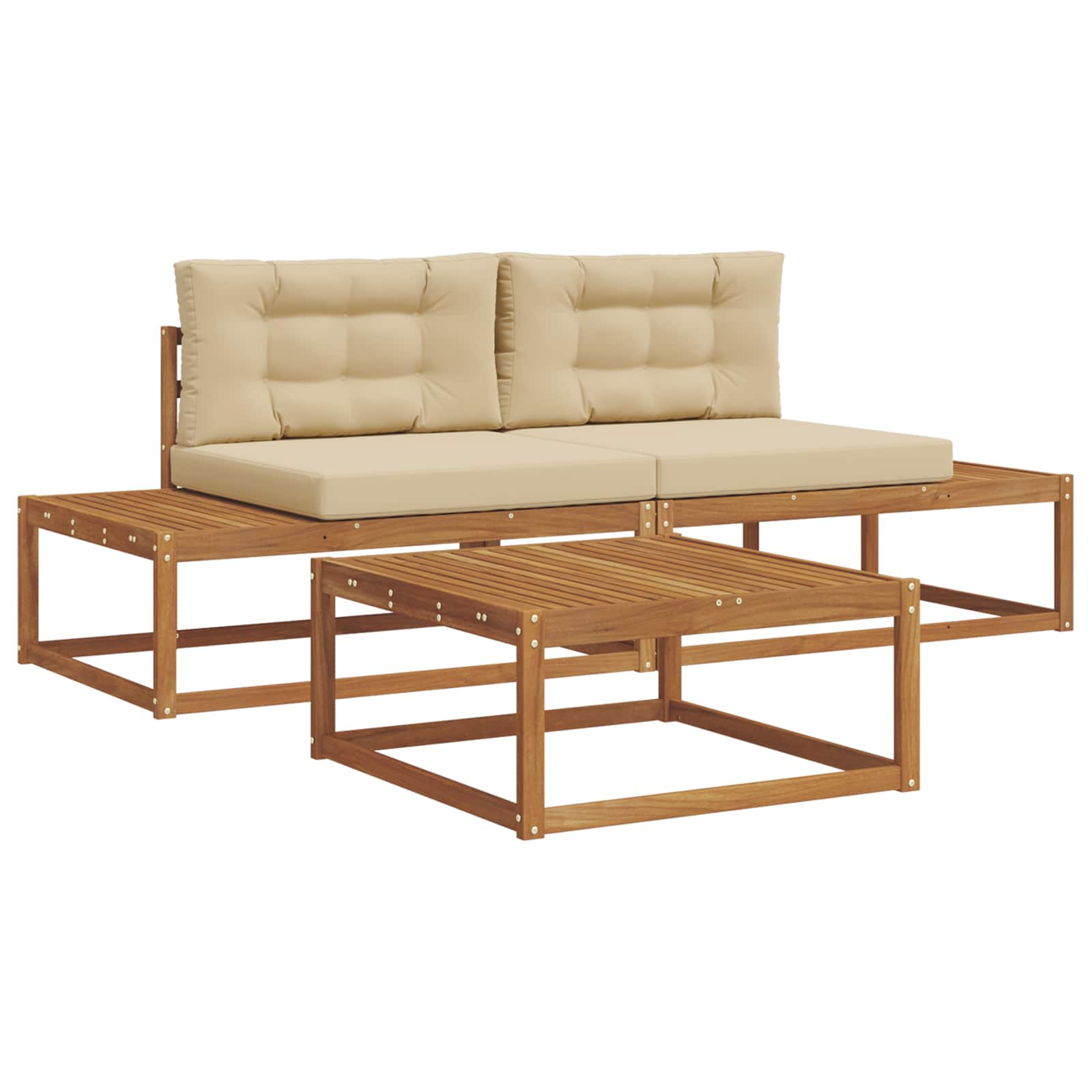 Outdoor-Sofagarnitur mit Kissen Natur und Beige