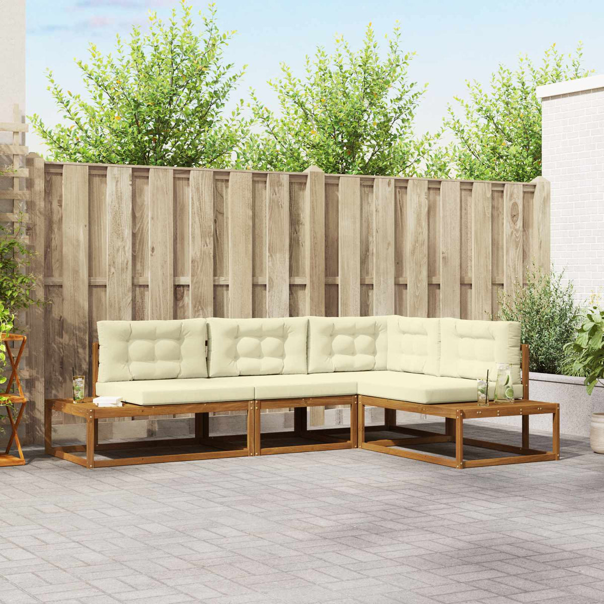 Outdoor-Sofagarnitur 4 stk. 4-Sitzer Polyester Natur und Creme