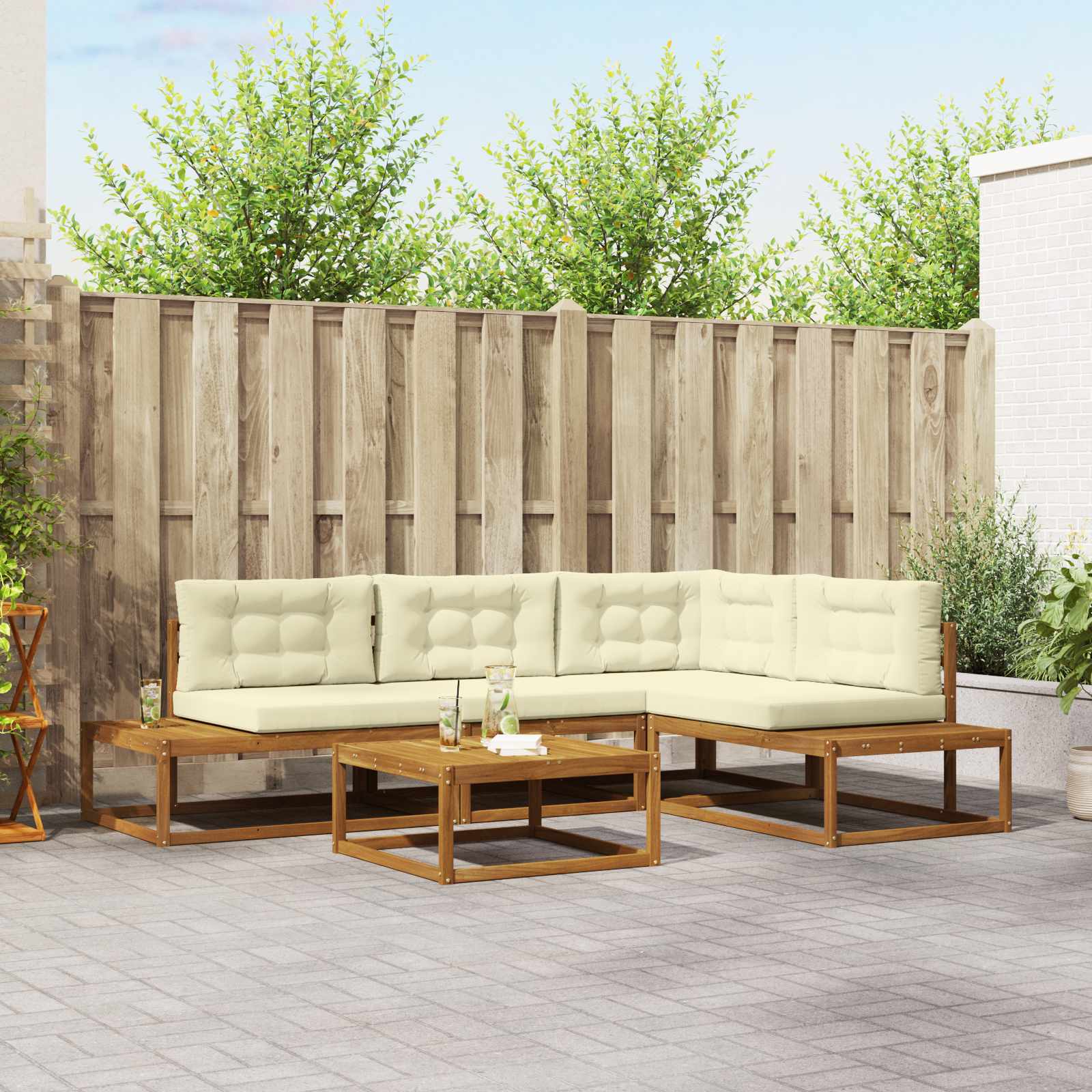 Outdoor-Sofagarnitur Natur und Creme