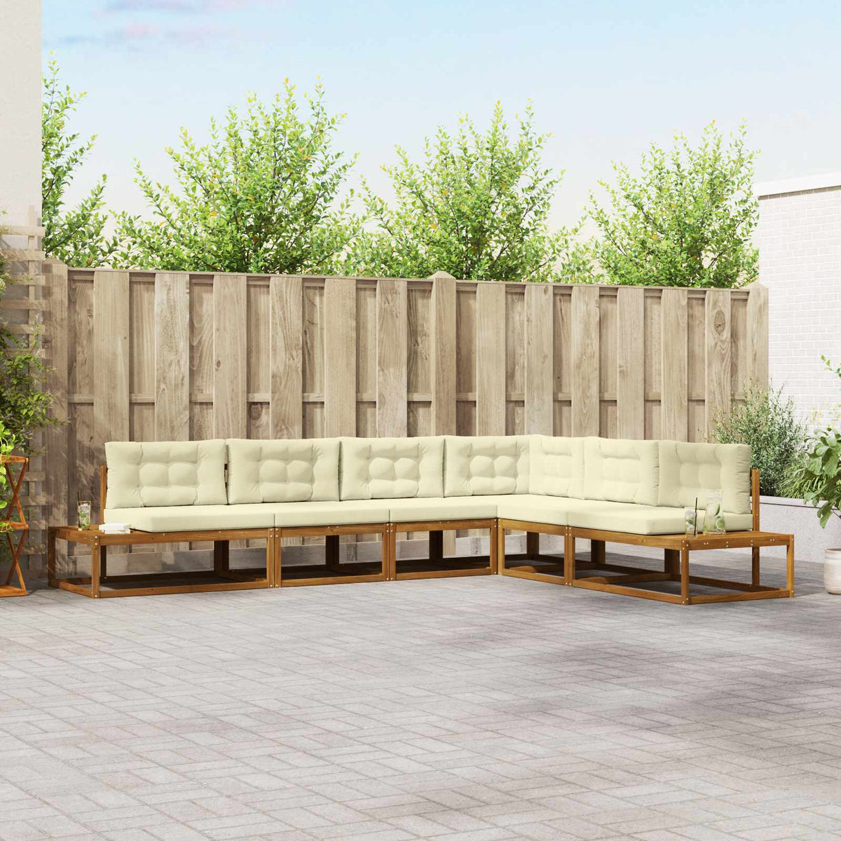 Outdoor-Sofagarnitur 6 Stk. Natur und Creme