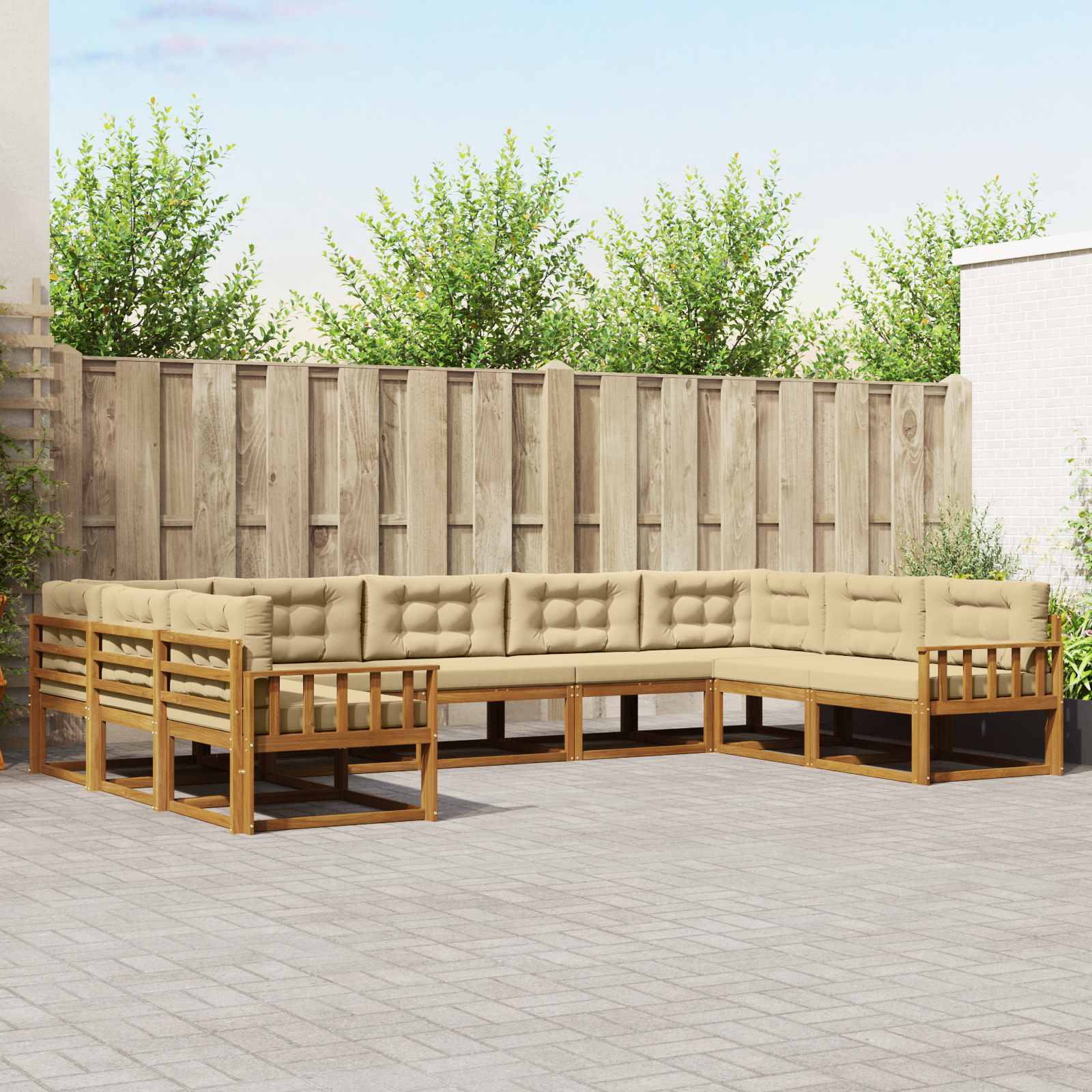 Outdoor-Sofagarnitur mit Kissen 9 pcs Natur und Beige
