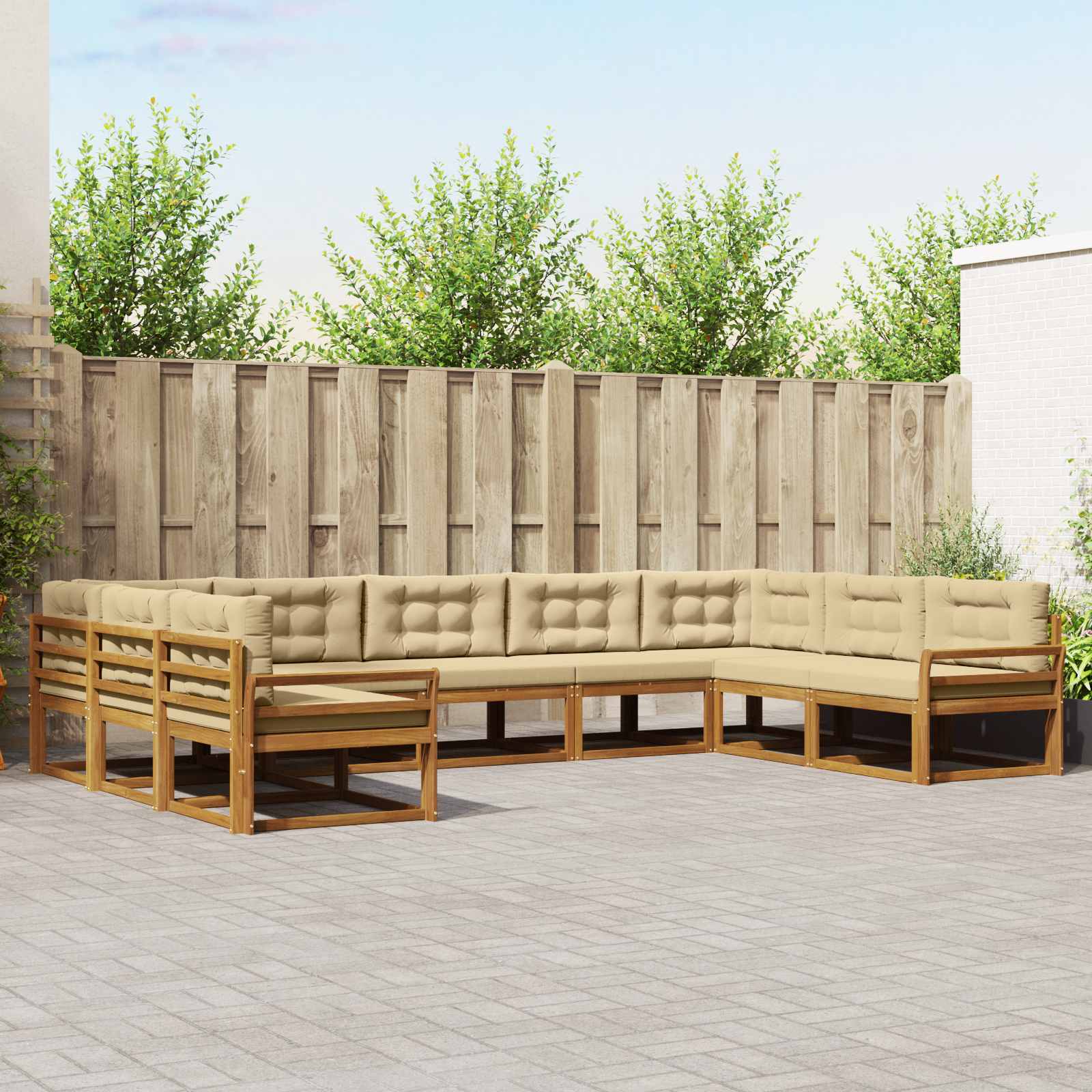 Outdoor-Sofagarnitur mit Kissen 9 pcs Natur und Beige