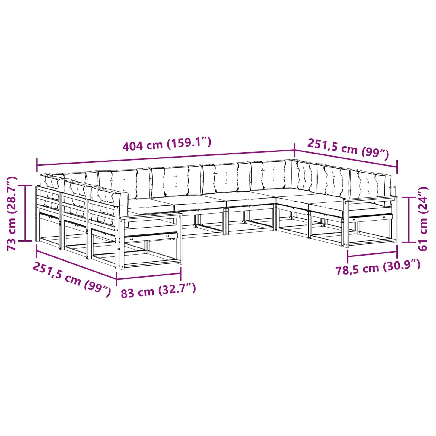 Outdoor-Sofagarnitur 9 stk. Natur und Creme