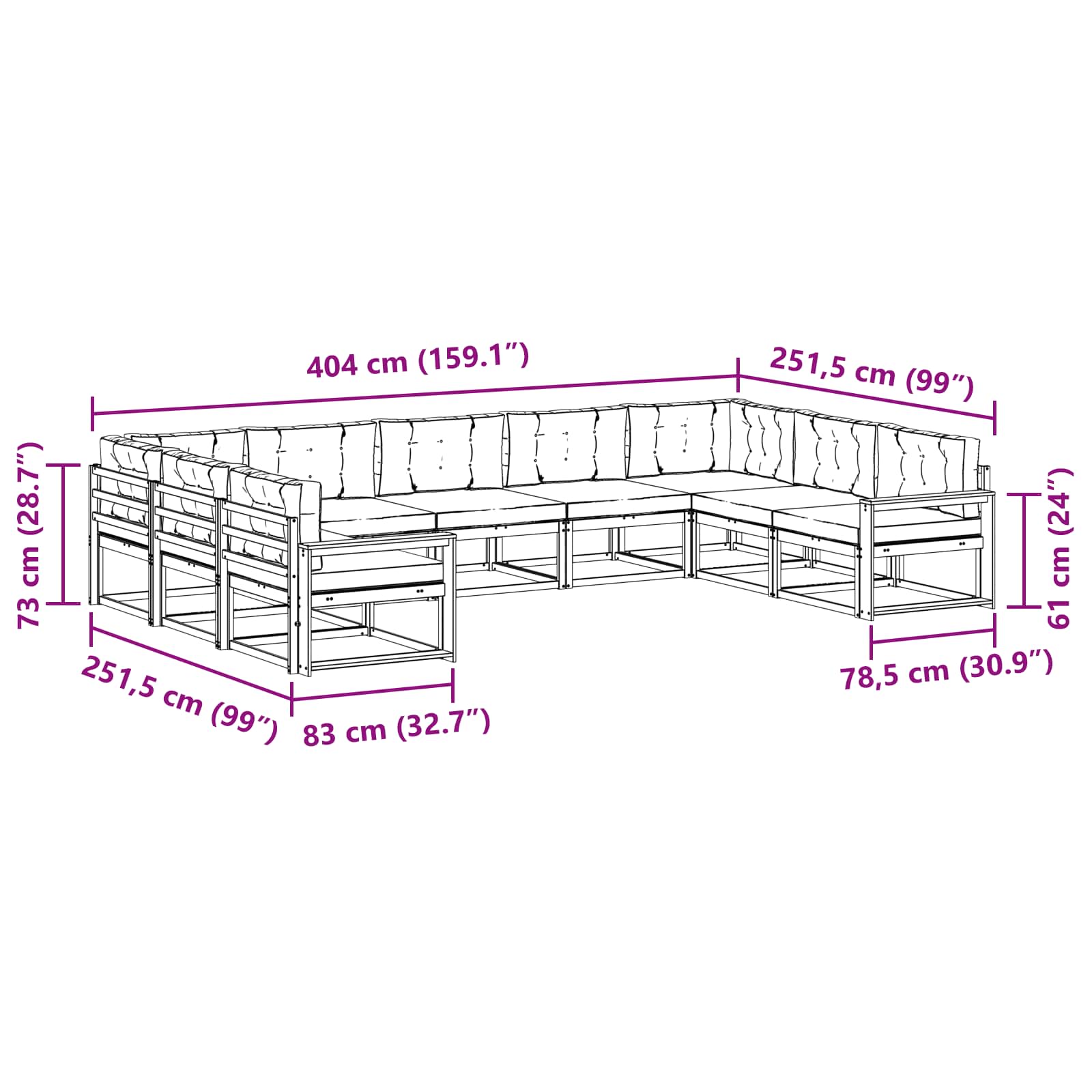 Outdoor-Sofagarnitur 9 stk. Natur und Anthrazit