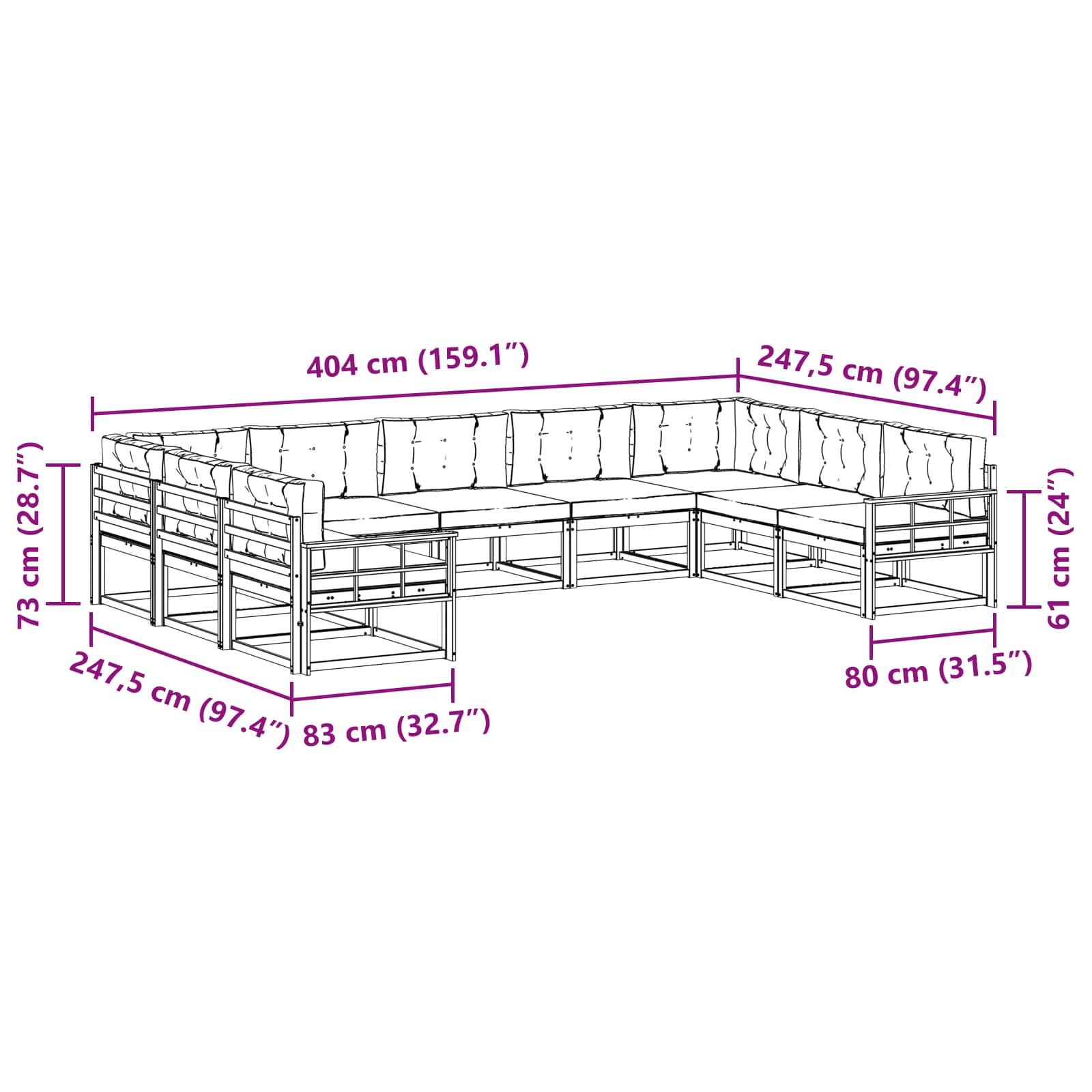 Outdoor-Sofagarnitur 9 stk. Natur und Anthrazit