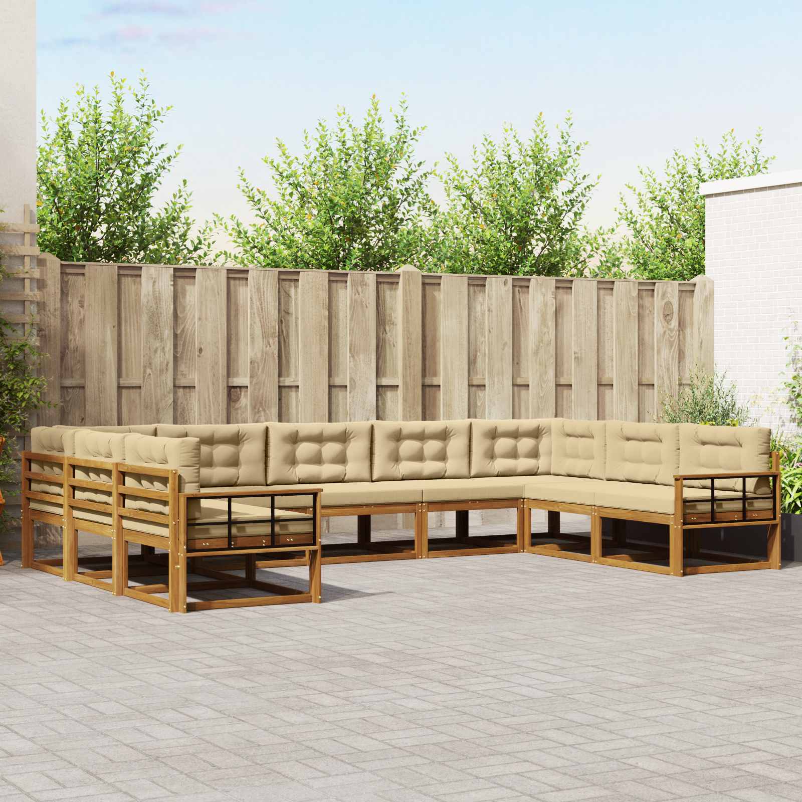 Outdoor-Sofagarnitur mit Kissen 9 pcs Natur und Beige