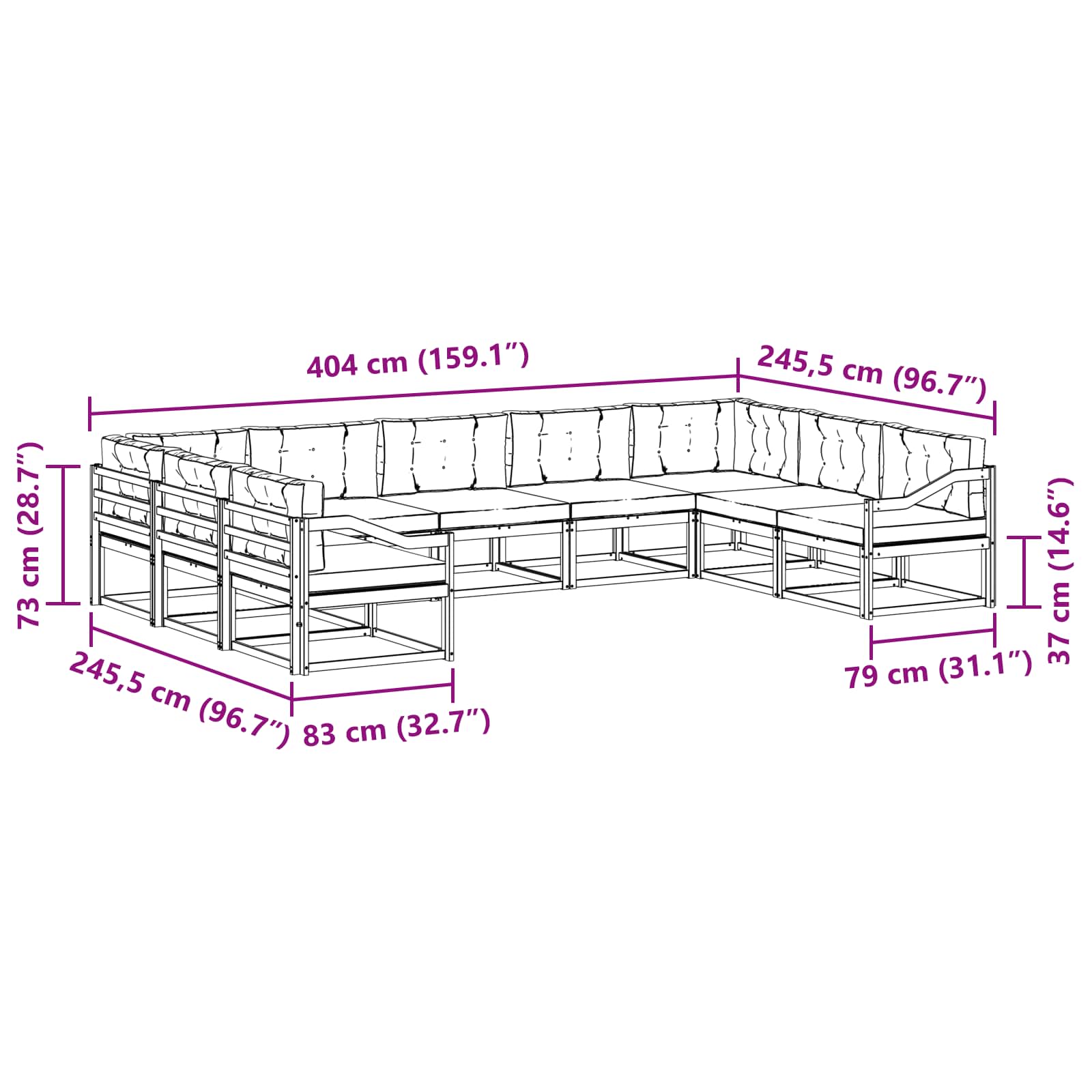 Outdoor-Sofagarnitur 9 stk. Natur und Anthrazit