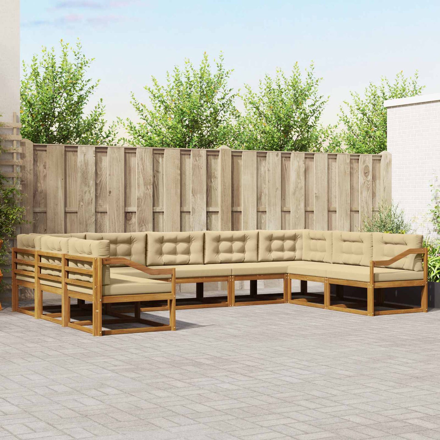 Outdoor-Sofagarnitur mit Kissen 9 pcs Natur und Beige