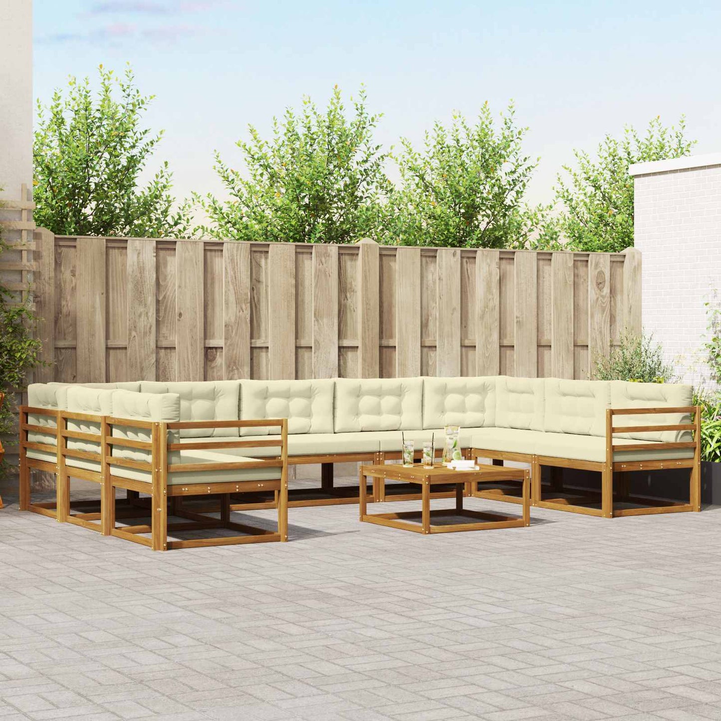 Outdoor-Sofagarnitur mit Kissen 10 pcs Natur und Creme