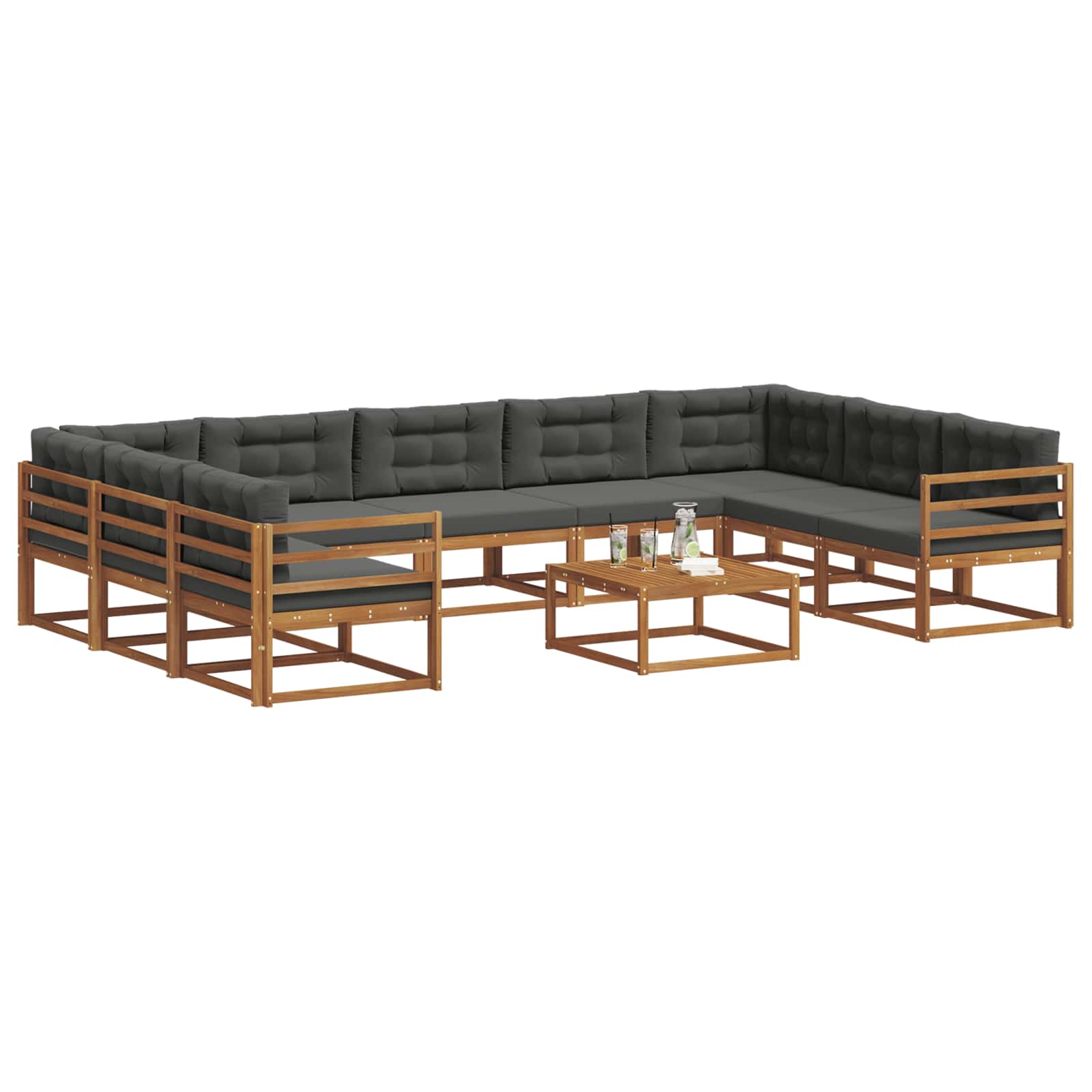 Outdoor-Sofagarnitur mit Kissen 10 pcs Natur und Anthrazit