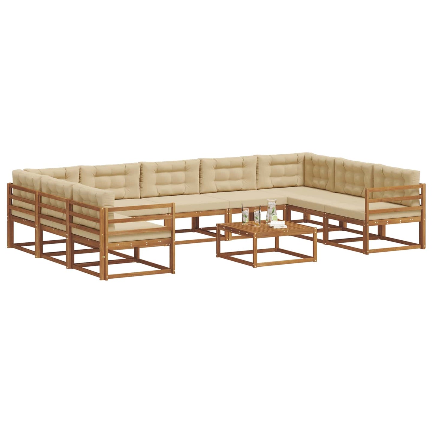 Outdoor-Sofagarnitur mit Kissen 10 pcs Natur und Beige