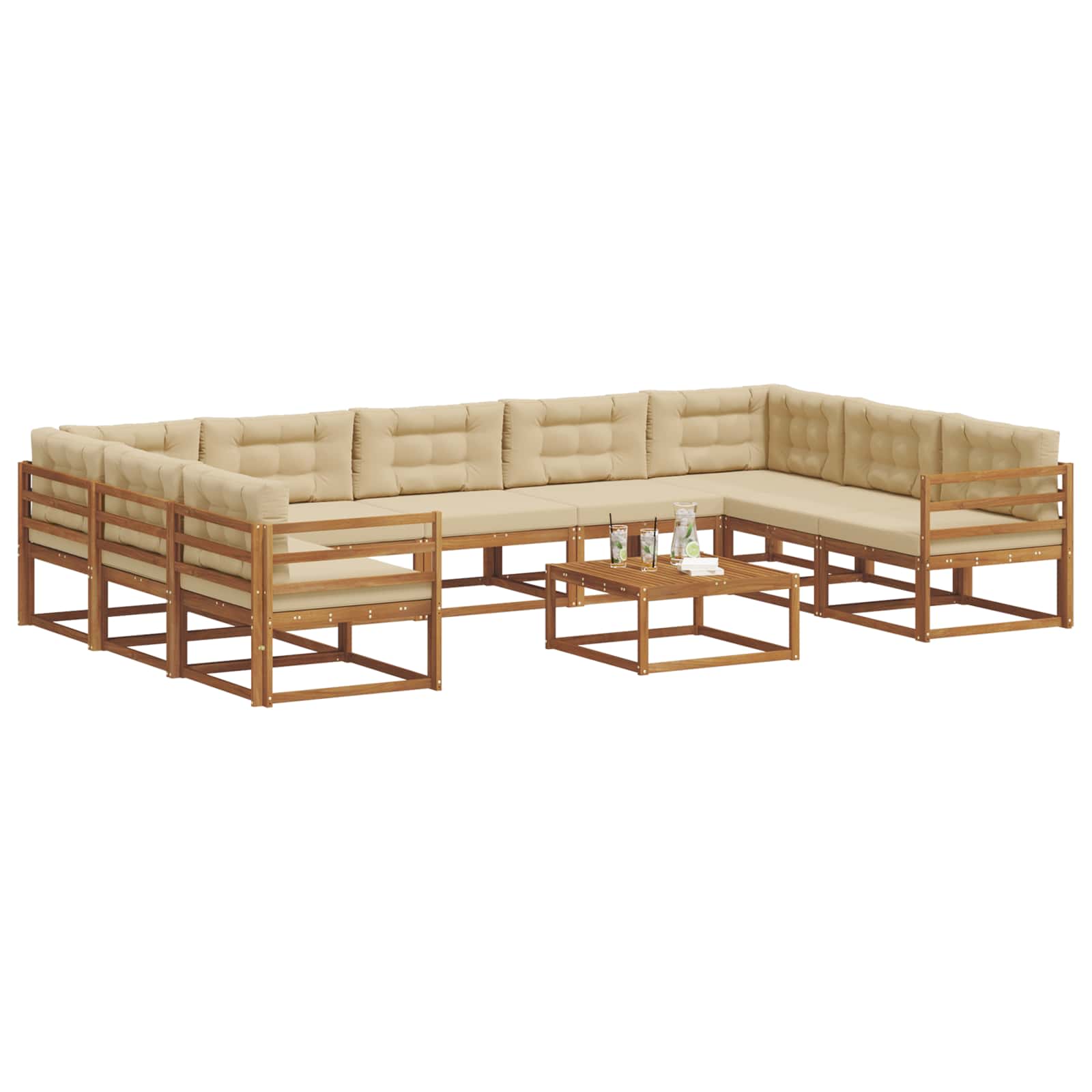 Outdoor-Sofagarnitur mit Kissen 10 pcs Natur und Beige