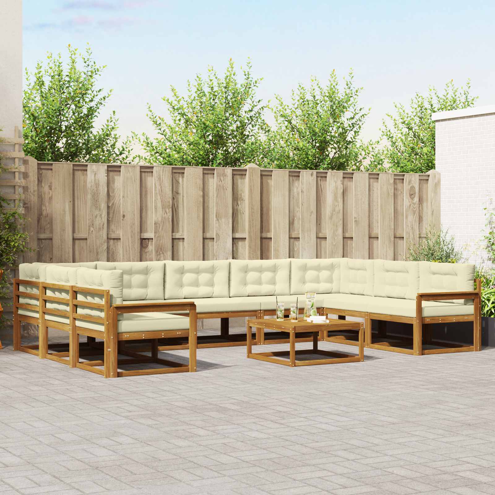 Outdoor-Sofagarnitur mit Kissen 10 pcs Natur und Creme