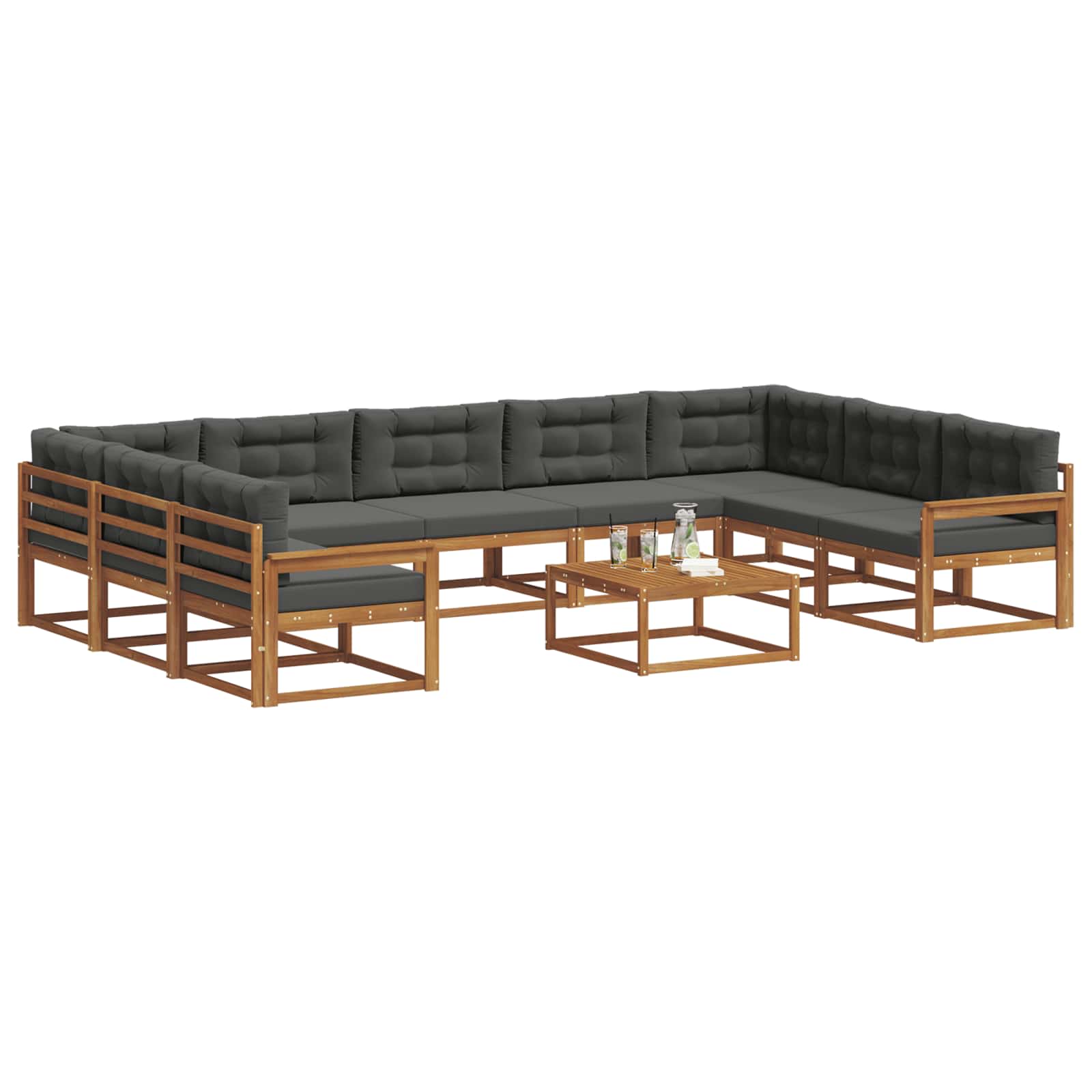 Outdoor-Sofagarnitur mit Kissen 10 pcs Natur und Anthrazit