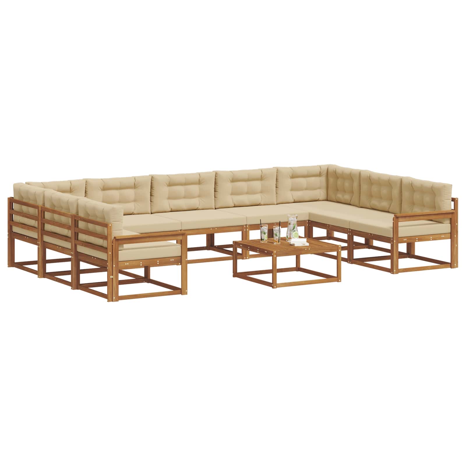 Outdoor-Sofagarnitur mit Kissen 10 pcs Natur und Beige
