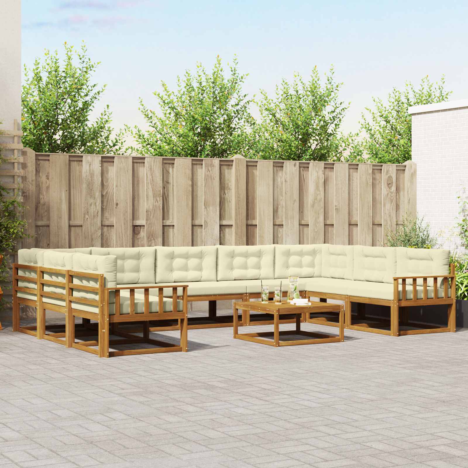 Outdoor-Sofagarnitur mit Kissen 10 pcs Natur und Creme