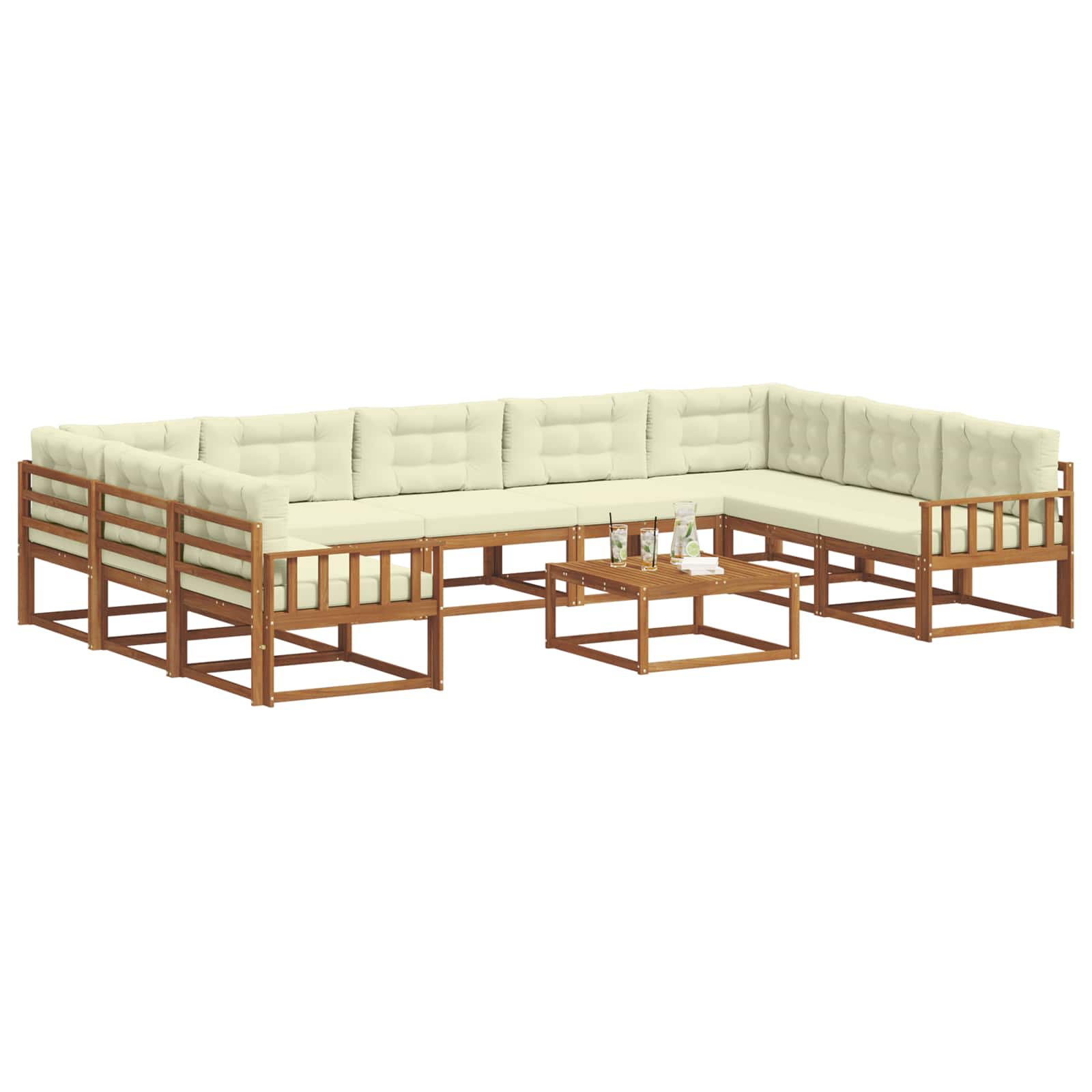 Outdoor-Sofagarnitur mit Kissen 10 pcs Natur und Creme
